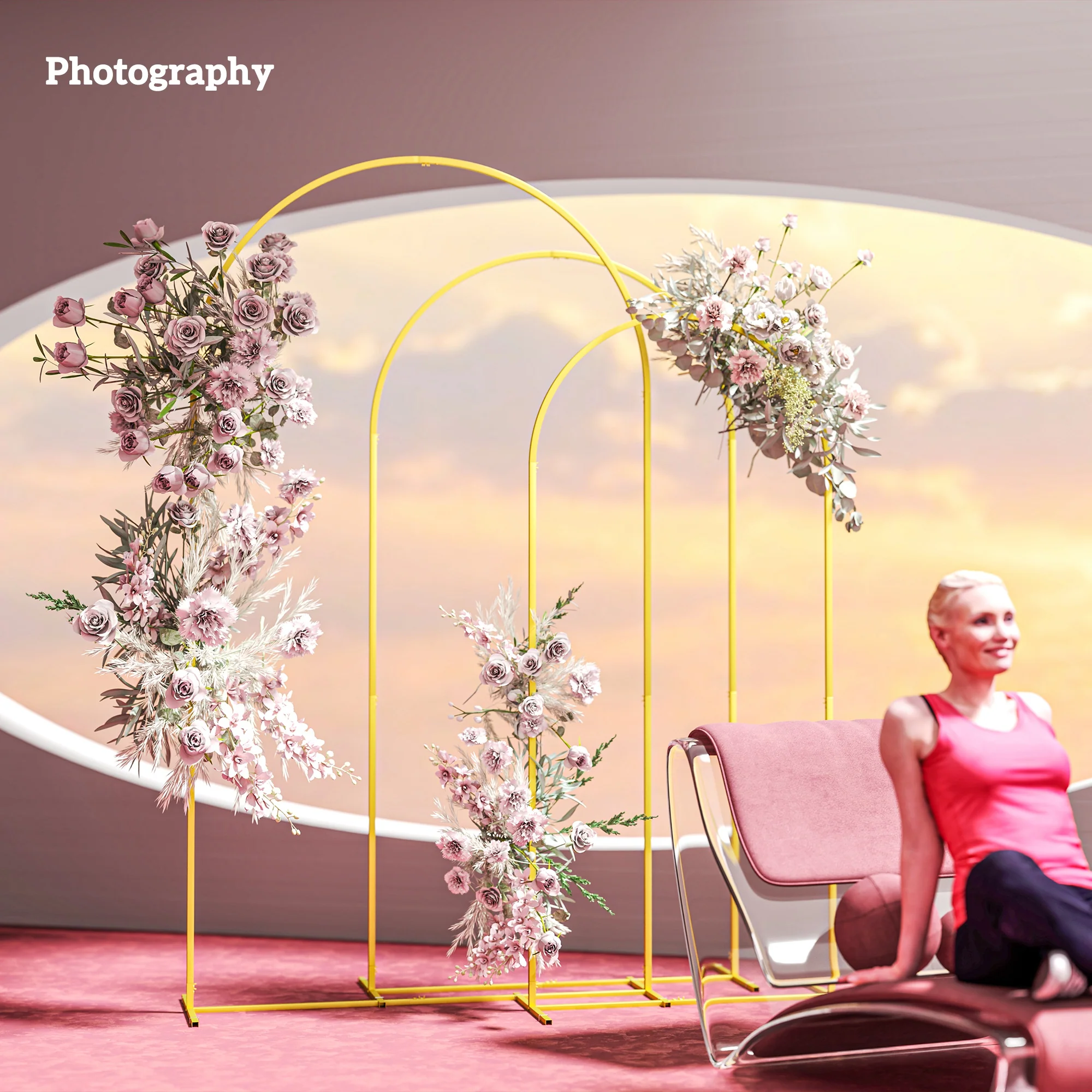 7/6.5/6 ft Metal Balloon Arch Backdrop Stand  for Birthday Party, Ceremony, Set of 3, Gold - Image 11