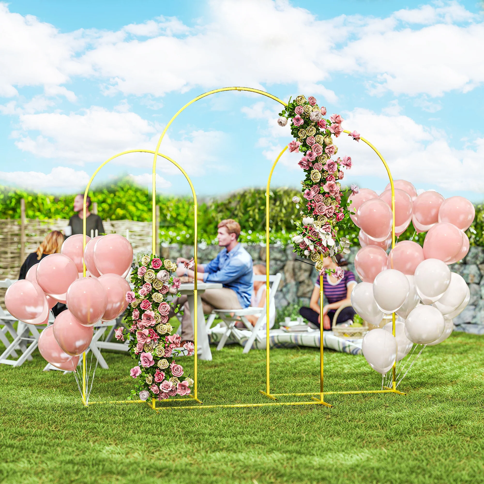 7/6.5/6 ft Metal Balloon Arch Backdrop Stand  for Birthday Party, Ceremony, Set of 3, Gold - Image 3