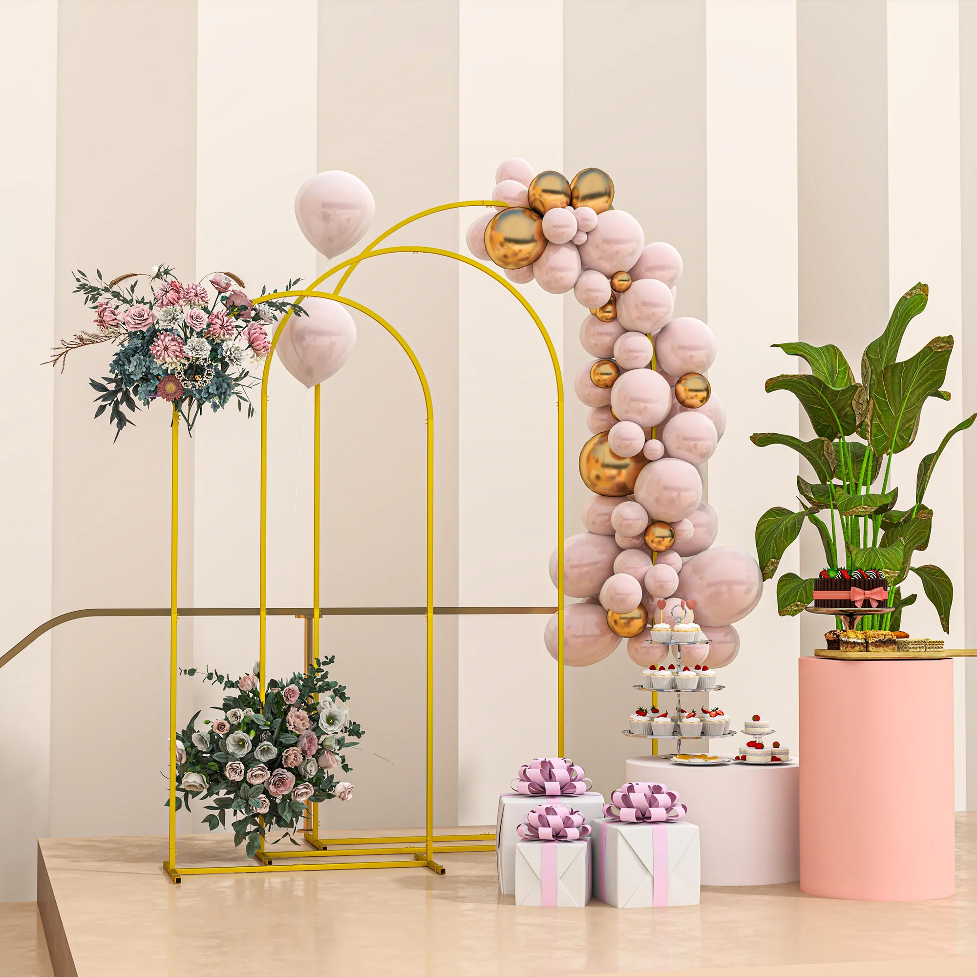 7/6.5/6 ft Metal Balloon Arch Backdrop Stand  for Birthday Party, Ceremony, Set of 3, Gold - Image 4
