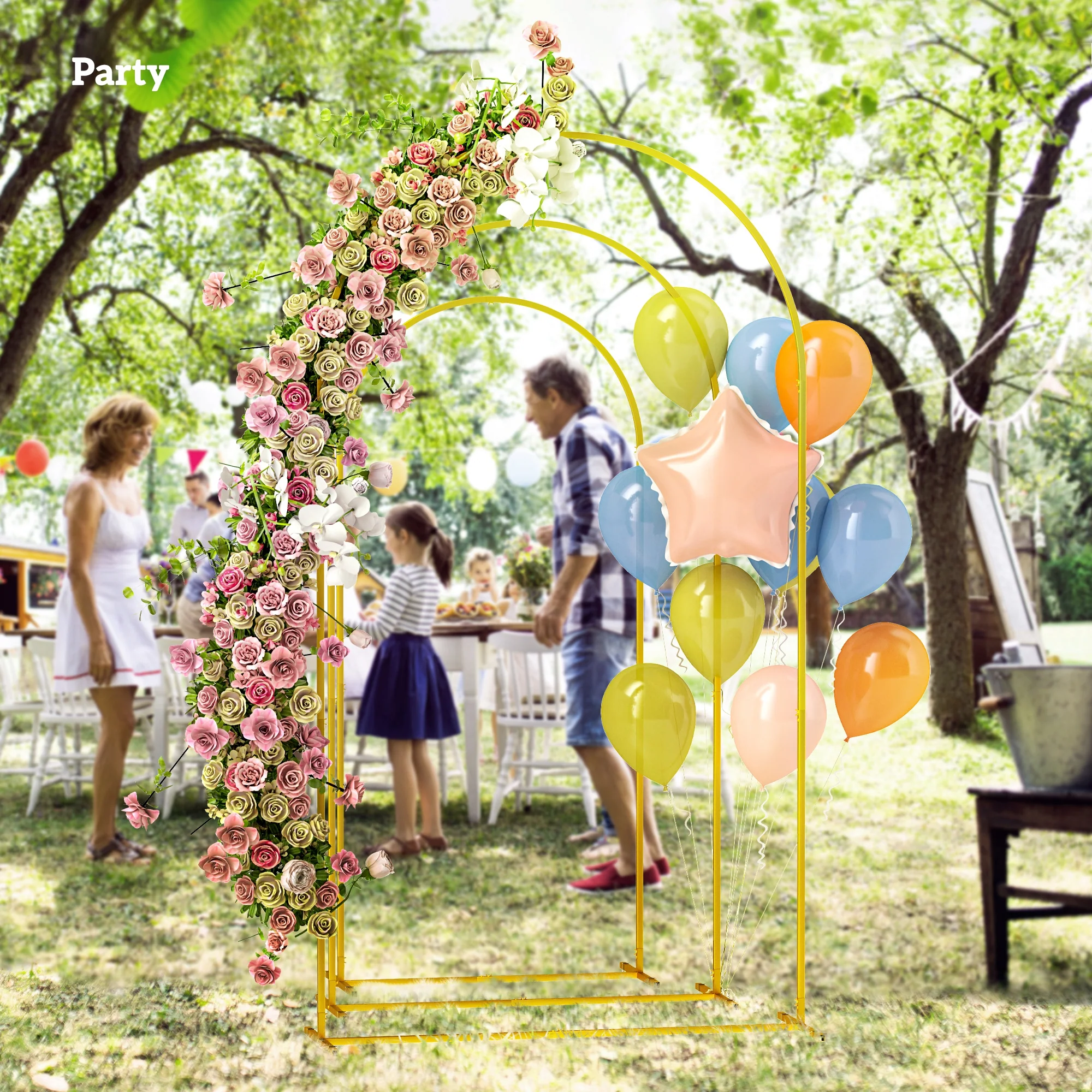 7/6.5/6 ft Metal Balloon Arch Backdrop Stand  for Birthday Party, Ceremony, Set of 3, Gold - Image 9