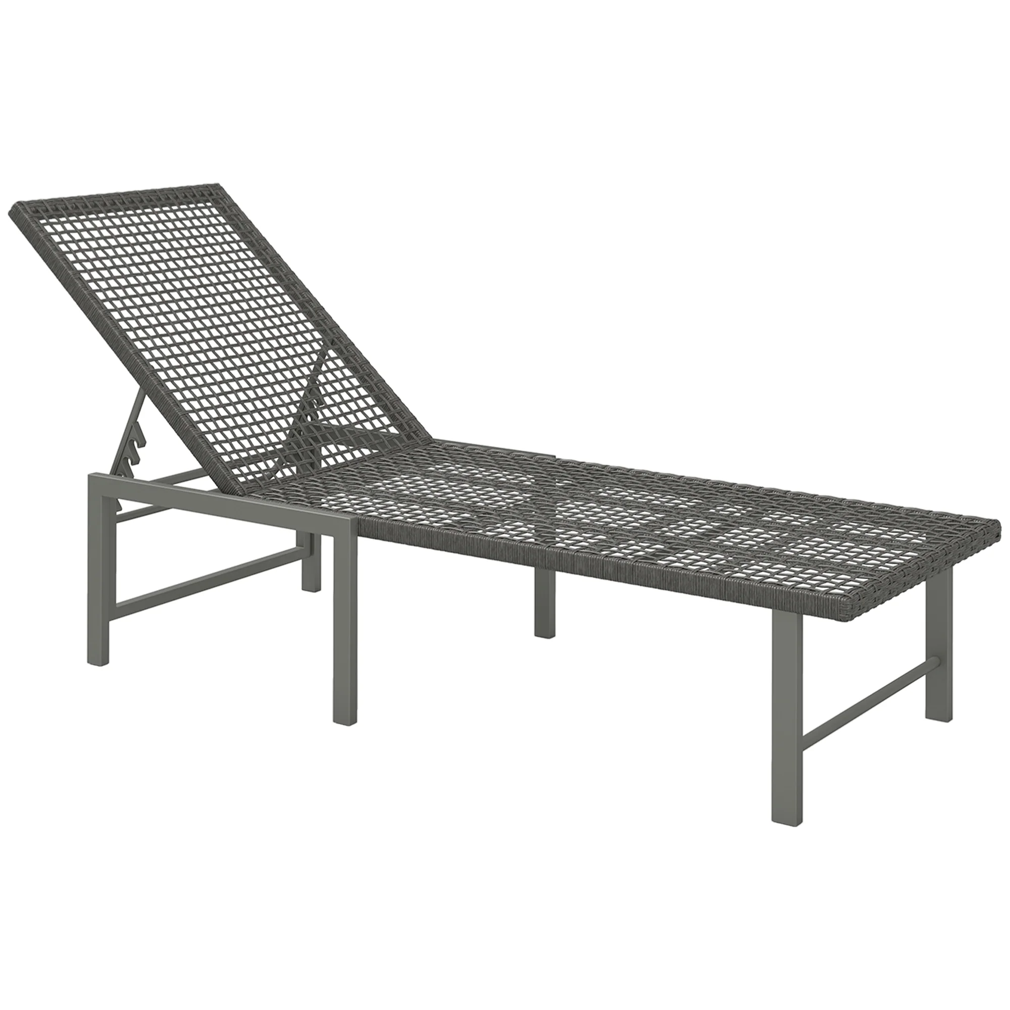 Outdoor PE Rattan Tanning Chair w/ 5-Level Adjustable Back, Wheels & Cushion, Light Grey - Image 12