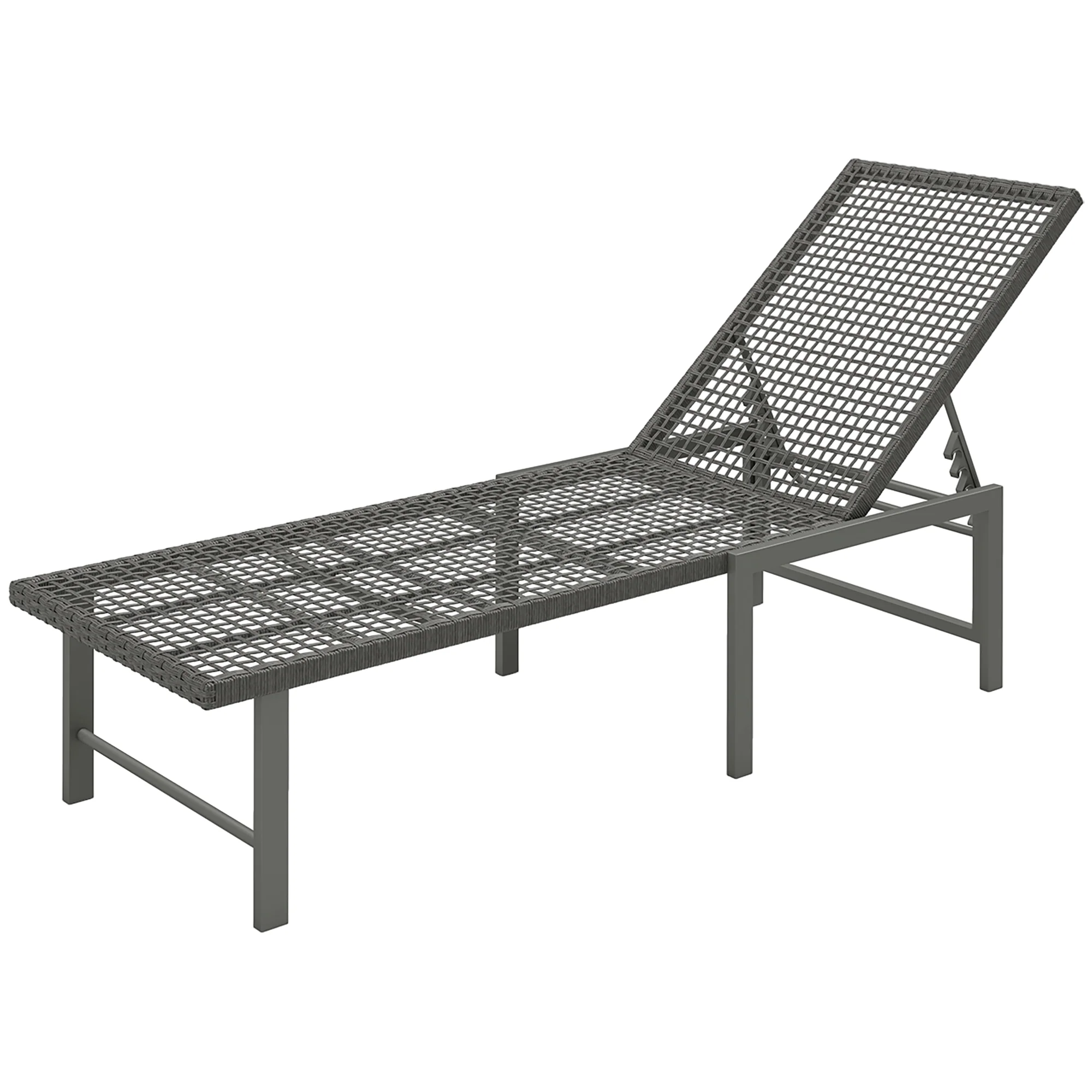 Outdoor PE Rattan Tanning Chair w/ 5-Level Adjustable Back, Wheels & Cushion, Light Grey - Image 2