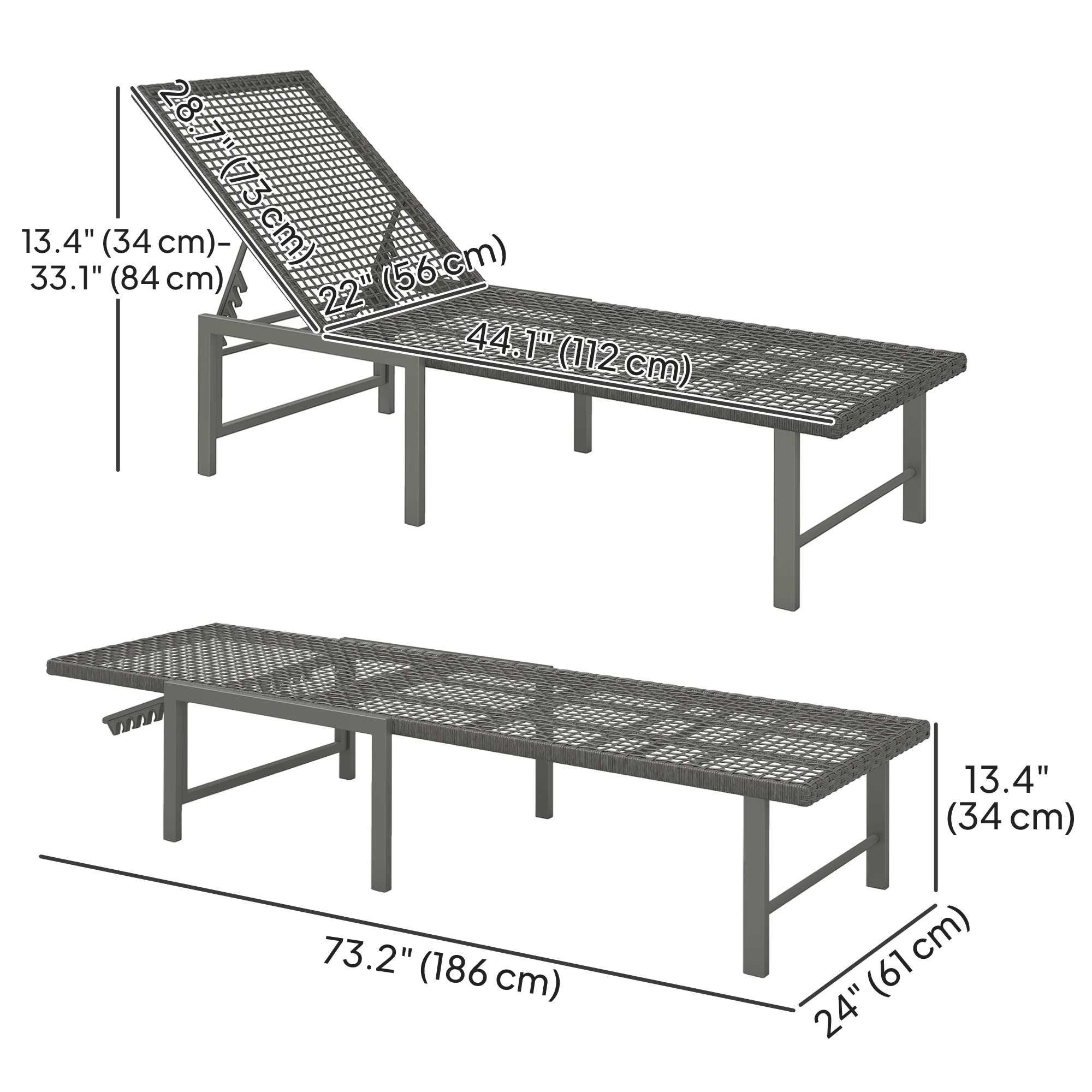 Outdoor PE Rattan Tanning Chair w/ 5-Level Adjustable Back, Wheels & Cushion, Light Grey - Image 5