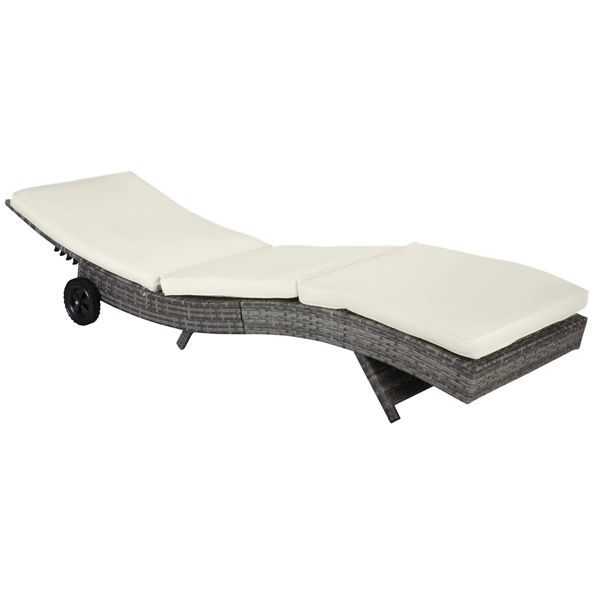 Outdoor Patio Adjustable Wicker Chaise Lounge Chair with Cushion & Wheels, Cream White - Image 2