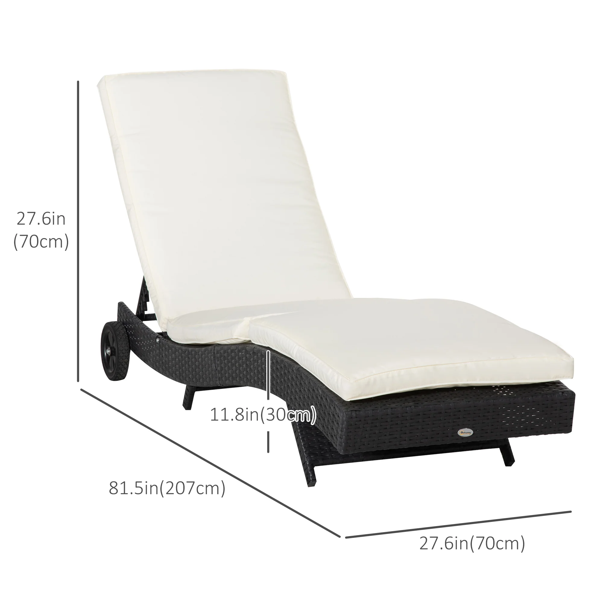 Outdoor Patio Adjustable Wicker Chaise Lounge Chair with Cushion & Wheels, Cream White - Image 5