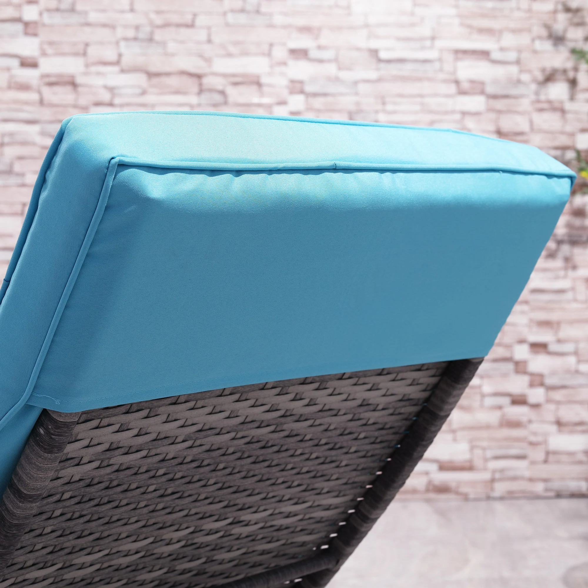 Outdoor Patio Adjustable Wicker Chaise Lounge Chair with Cushion & Wheels, Sky Blue - Image 10