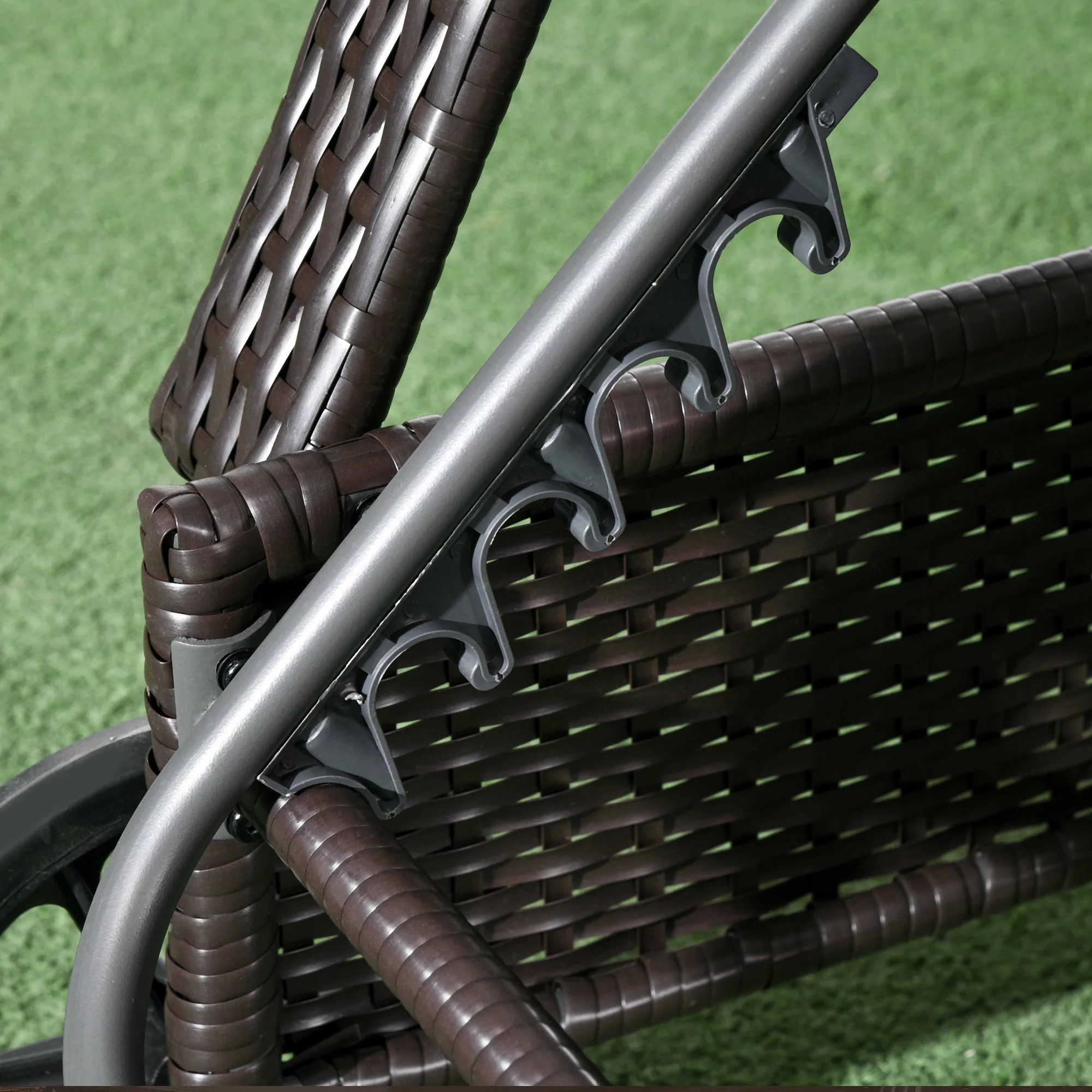 Outdoor Deck Lounge Chair with Headrest, 5-Level Adjustable, Backrest, Wheels, Med Grey - Image 10
