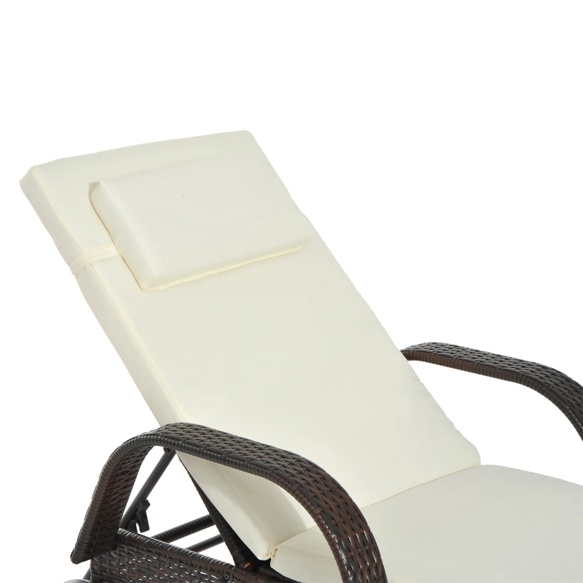 Outdoor Deck Lounge Chair with Headrest, 5-Level Adjustable, Backrest, Wheels, Cream White - Image 10