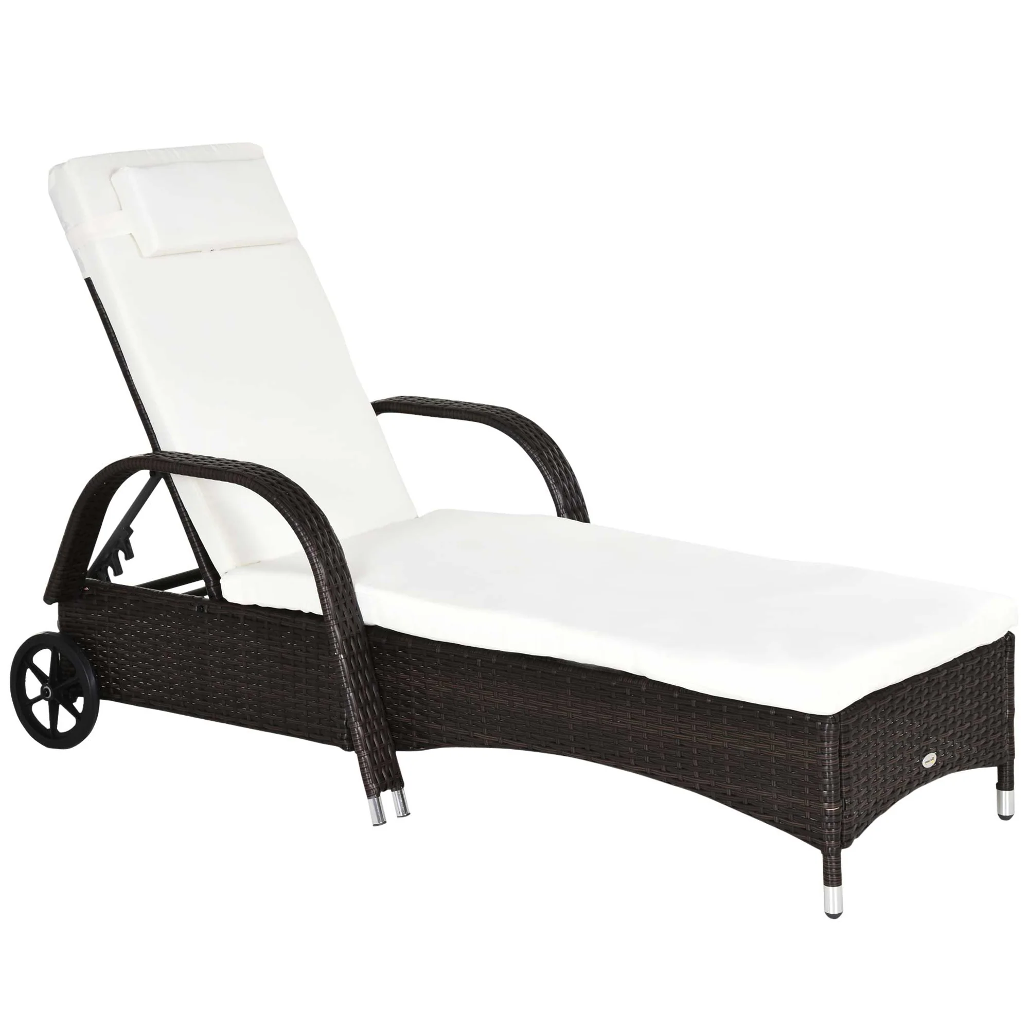 Outdoor Deck Lounge Chair with Headrest, 5-Level Adjustable, Backrest, Wheels, Cream White - Image 12
