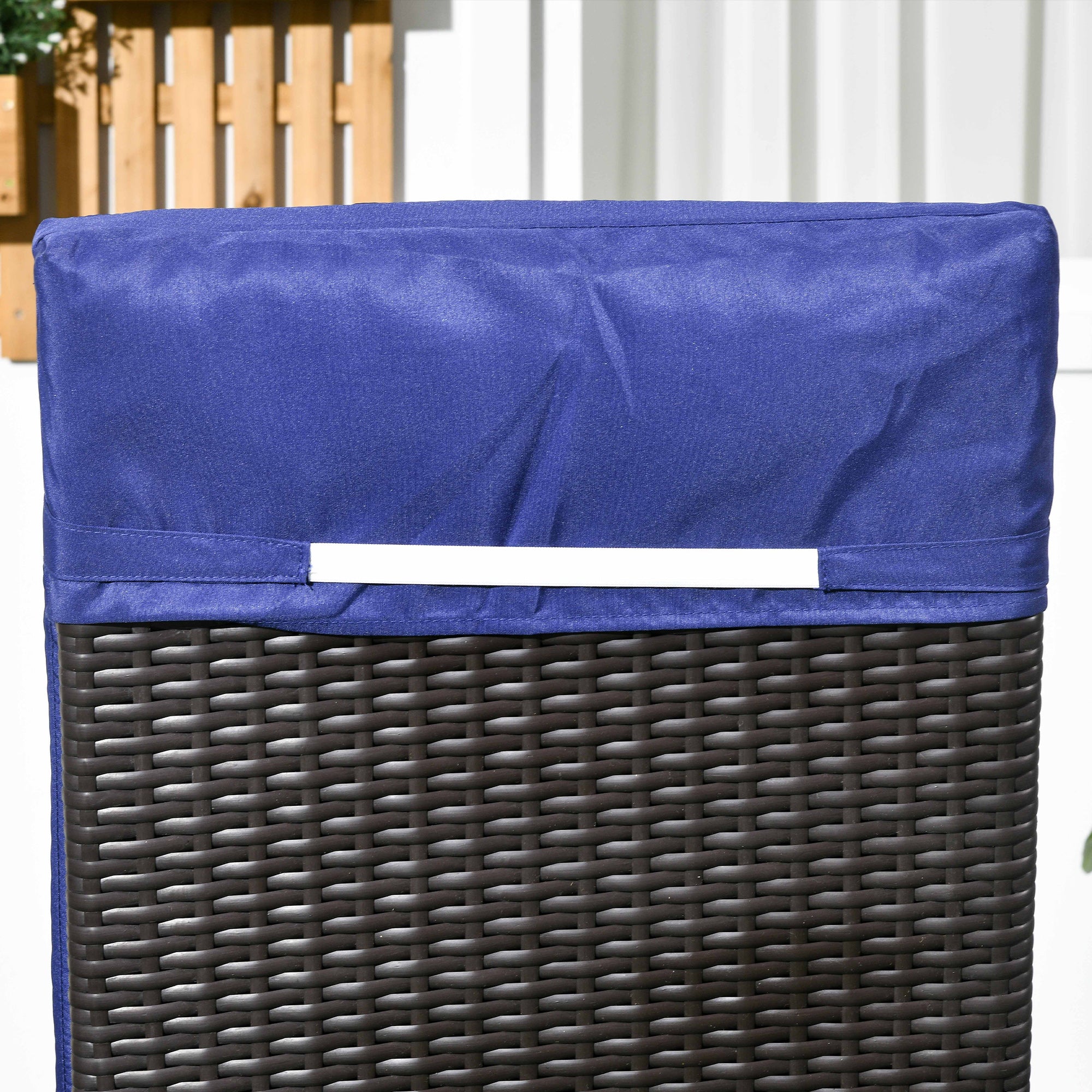 Outdoor Deck Lounge Chair with Headrest, 5-Level Adjustable, Backrest, Wheels, Navy Blue - Image 10