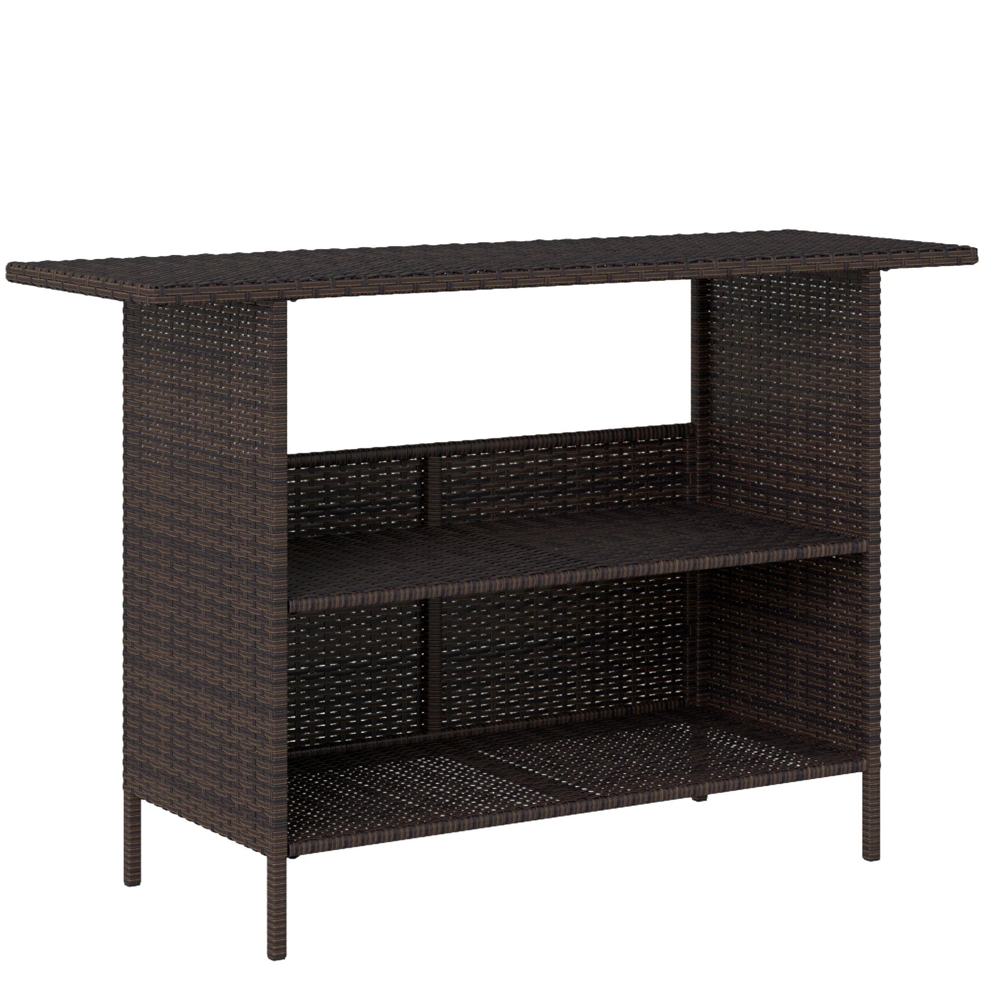 Wicker Outdoor PE Rattan Patio Table with 2 Shelves & Steel Frame, All Weather, Dark Brown - Image 12