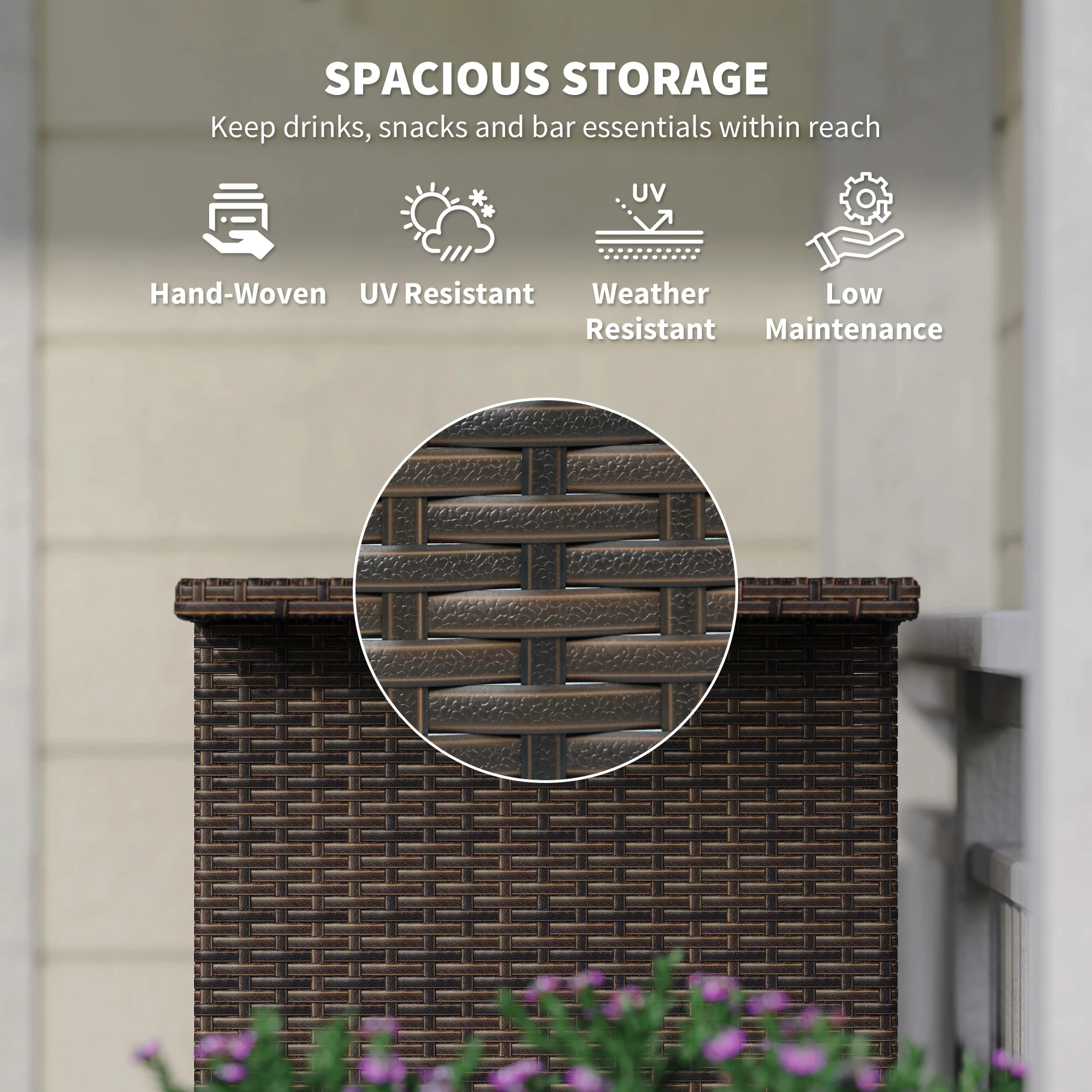 Wicker Outdoor PE Rattan Patio Table with 2 Shelves & Steel Frame, All Weather, Dark Brown - Image 7