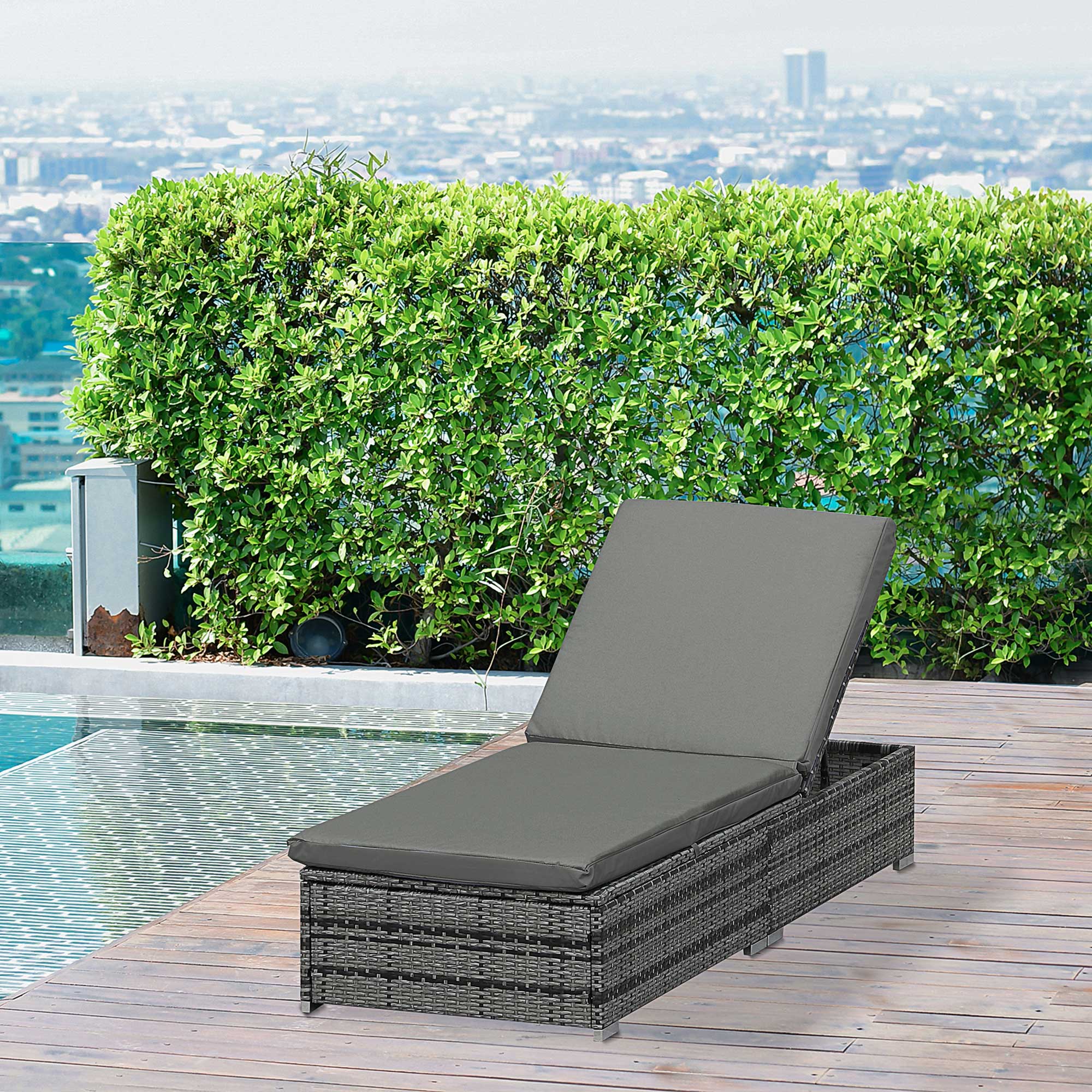 Outdoor Patio Wicker Lounge Chair with 5-Level Adjustable Backrest & Cushion, Mixed Grey - Image 4
