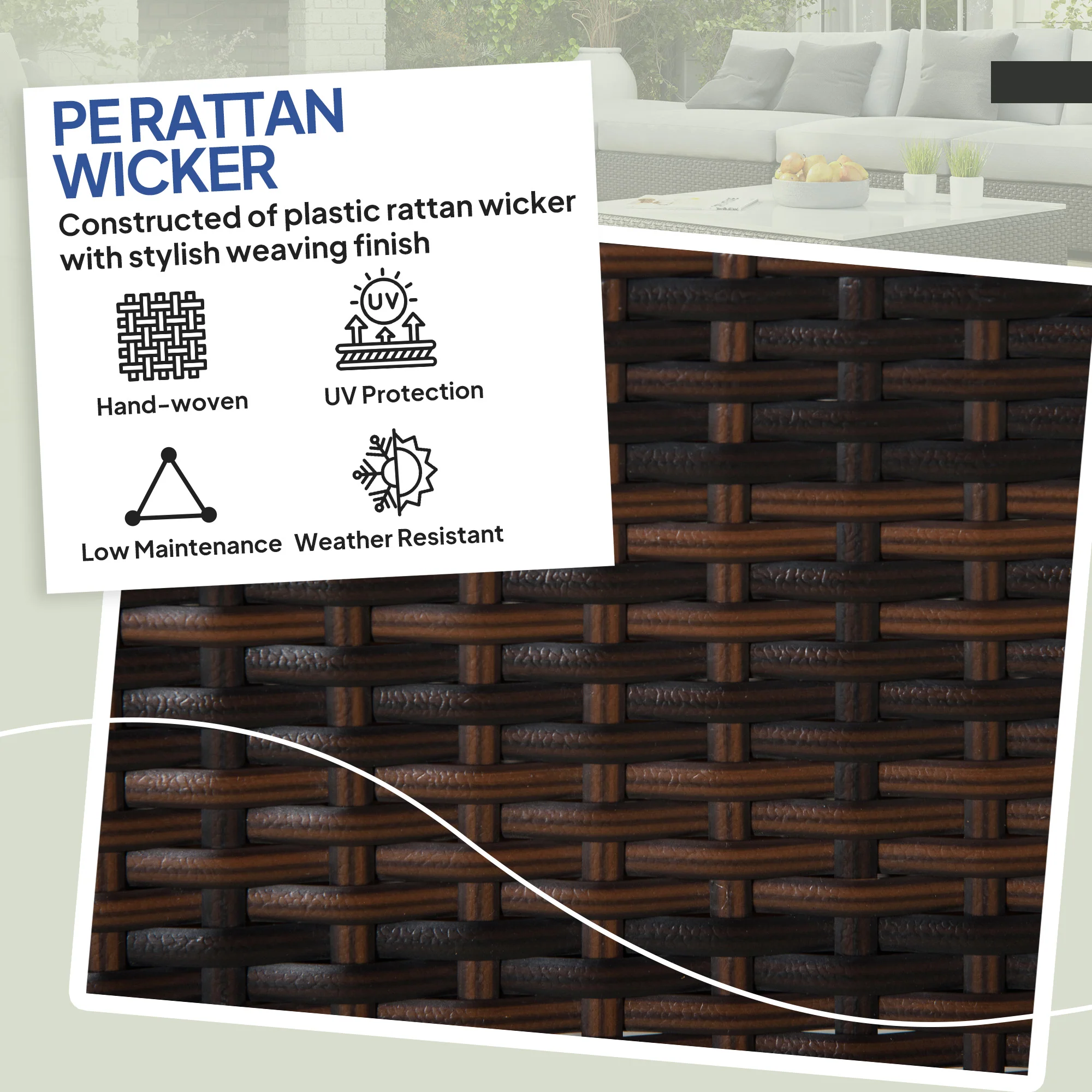 2 PC Outdoor Wicker Ottomans & Footstools with Removable Cushion for Backyard, Navy Blue - Image 6