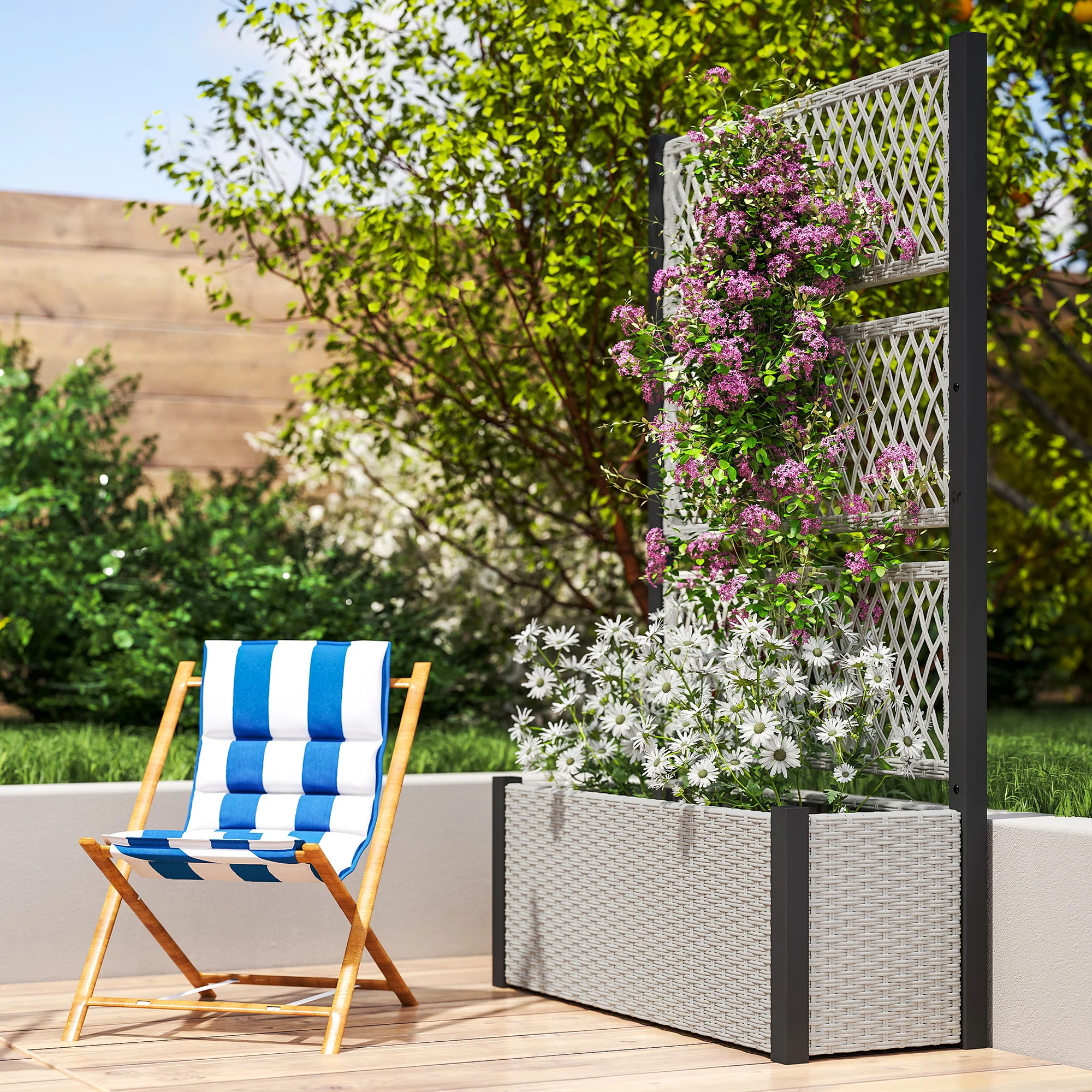 58" Wicker Outdoor Planter with Trellis and Privacy Screen, Mixed Grey - Image 10