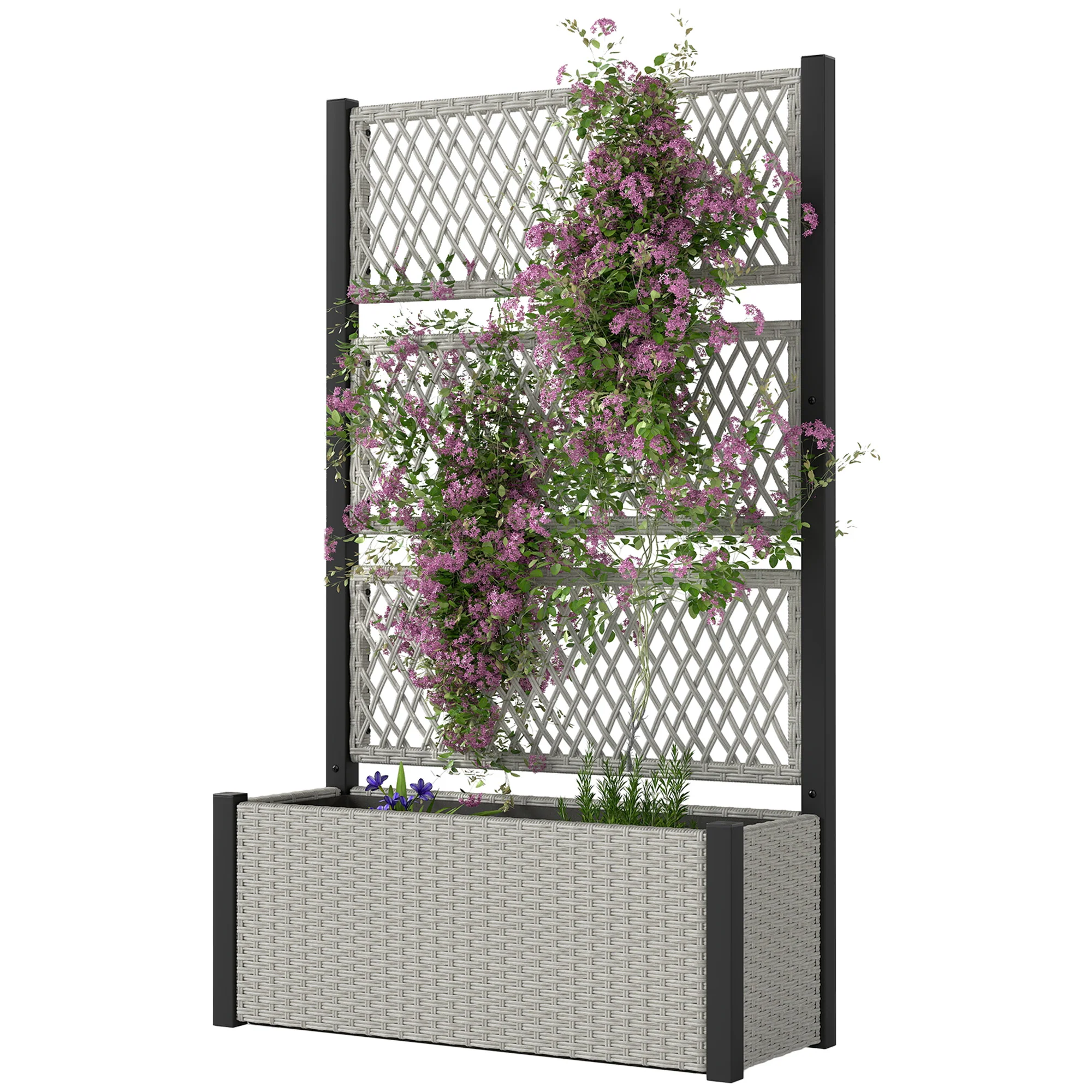 58" Wicker Outdoor Planter with Trellis and Privacy Screen, Mixed Grey - Image 2