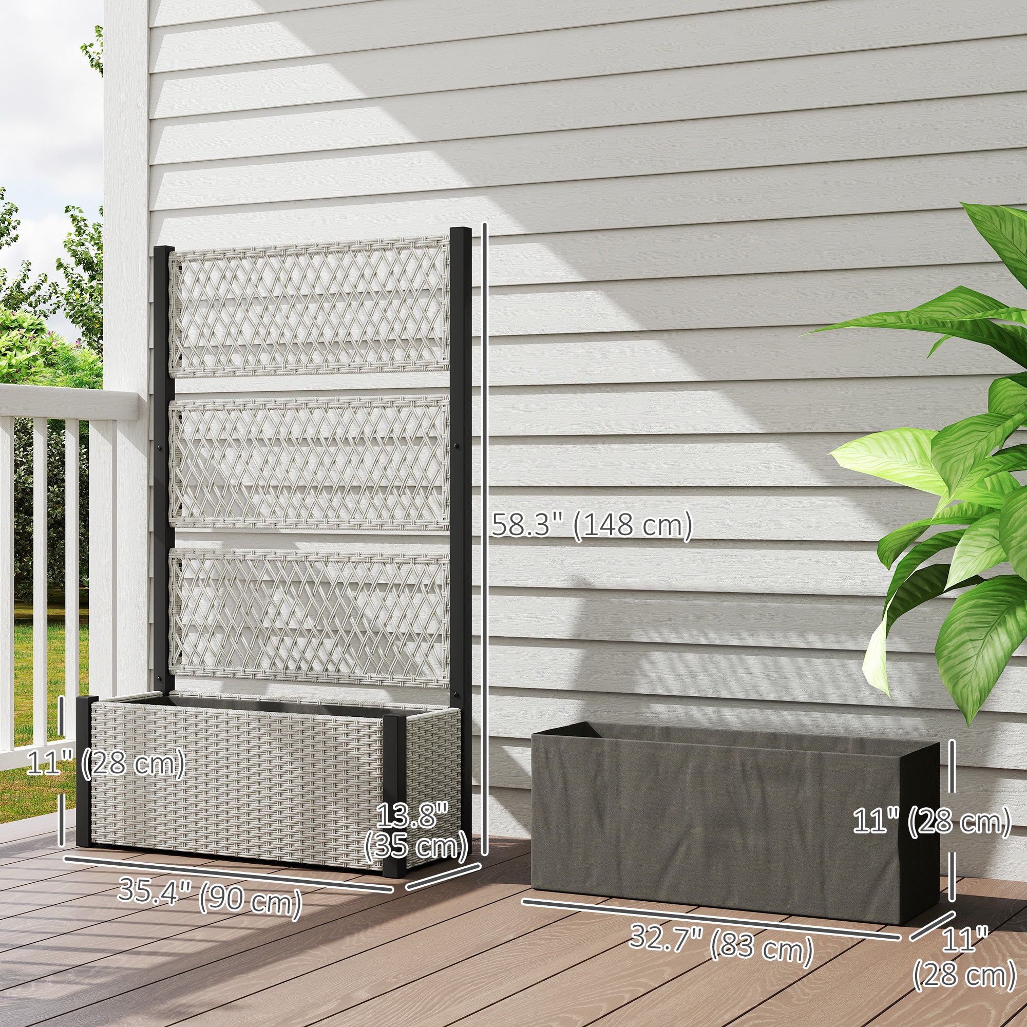 58" Wicker Outdoor Planter with Trellis and Privacy Screen, Mixed Grey - Image 5
