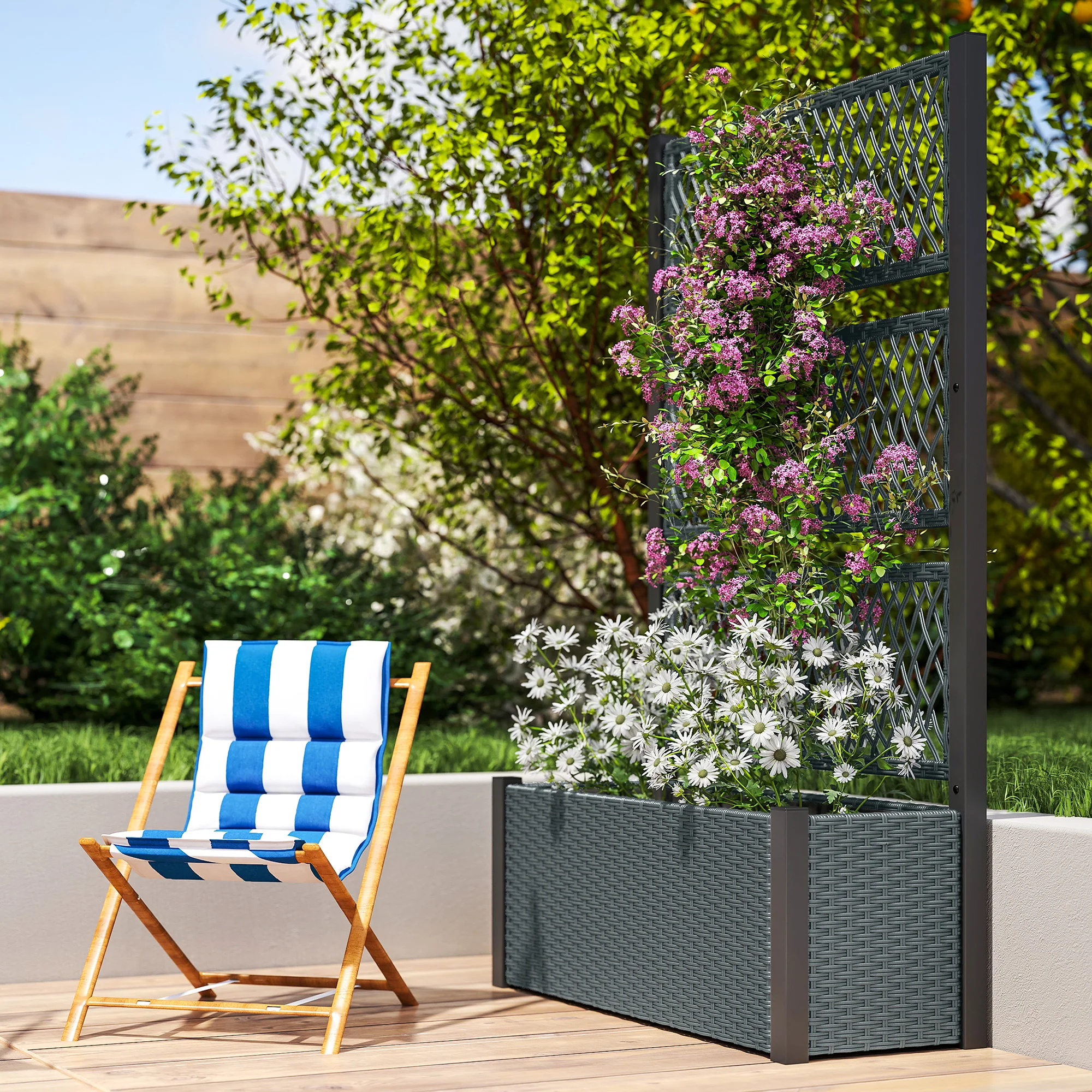 58" Wicker Outdoor Planter with Trellis and Privacy Screen, Dark Grey - Image 11