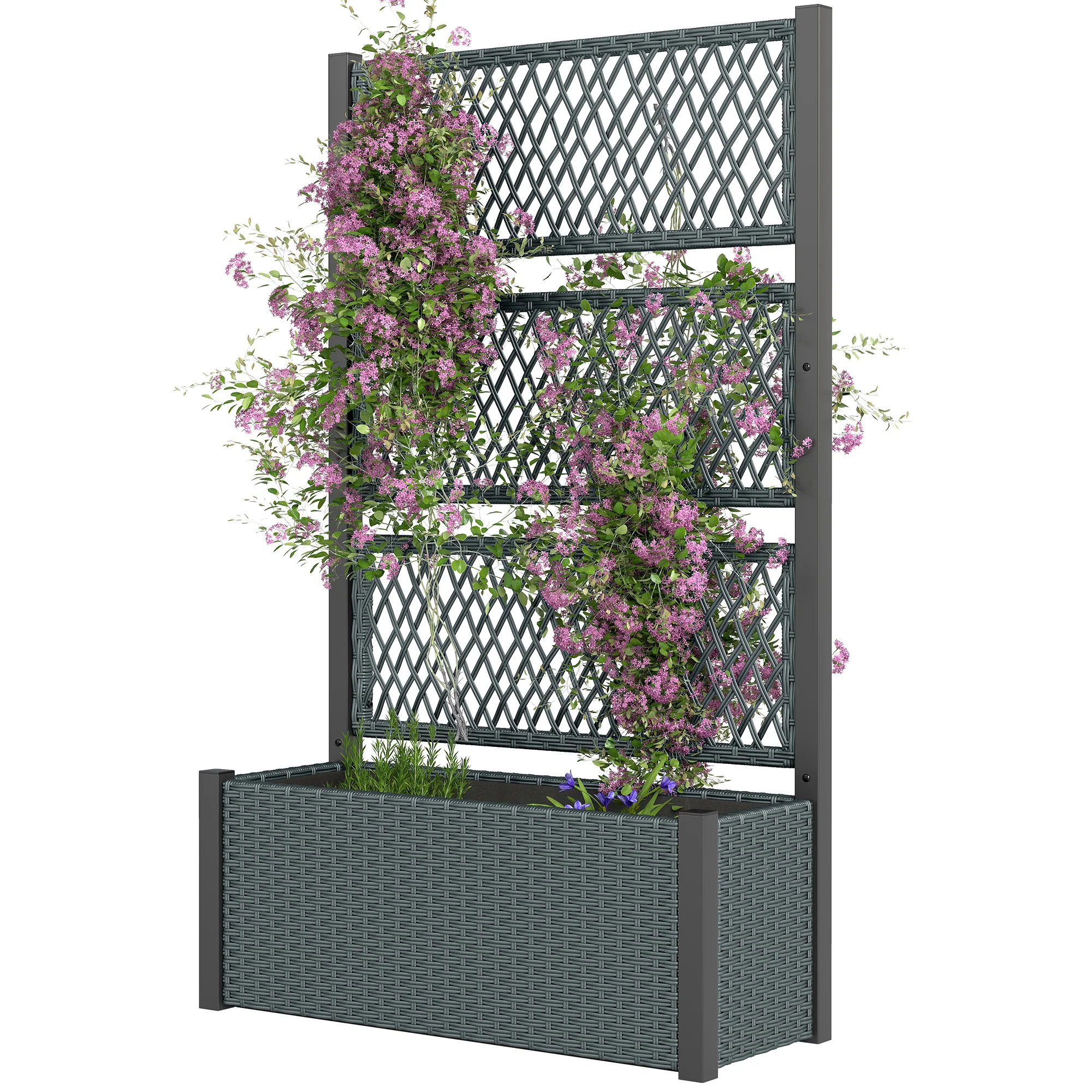 58" Wicker Outdoor Planter with Trellis and Privacy Screen, Dark Grey - Image 2