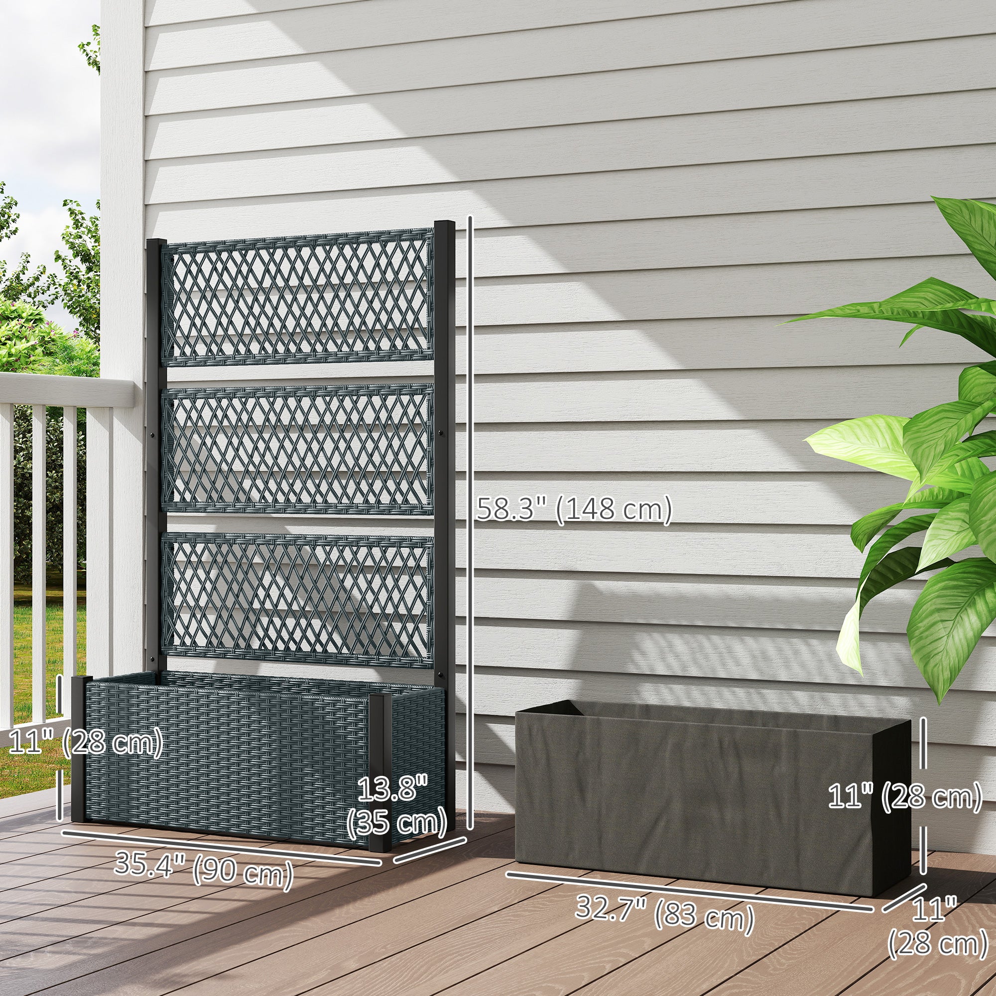 58" Wicker Outdoor Planter with Trellis and Privacy Screen, Dark Grey - Image 5