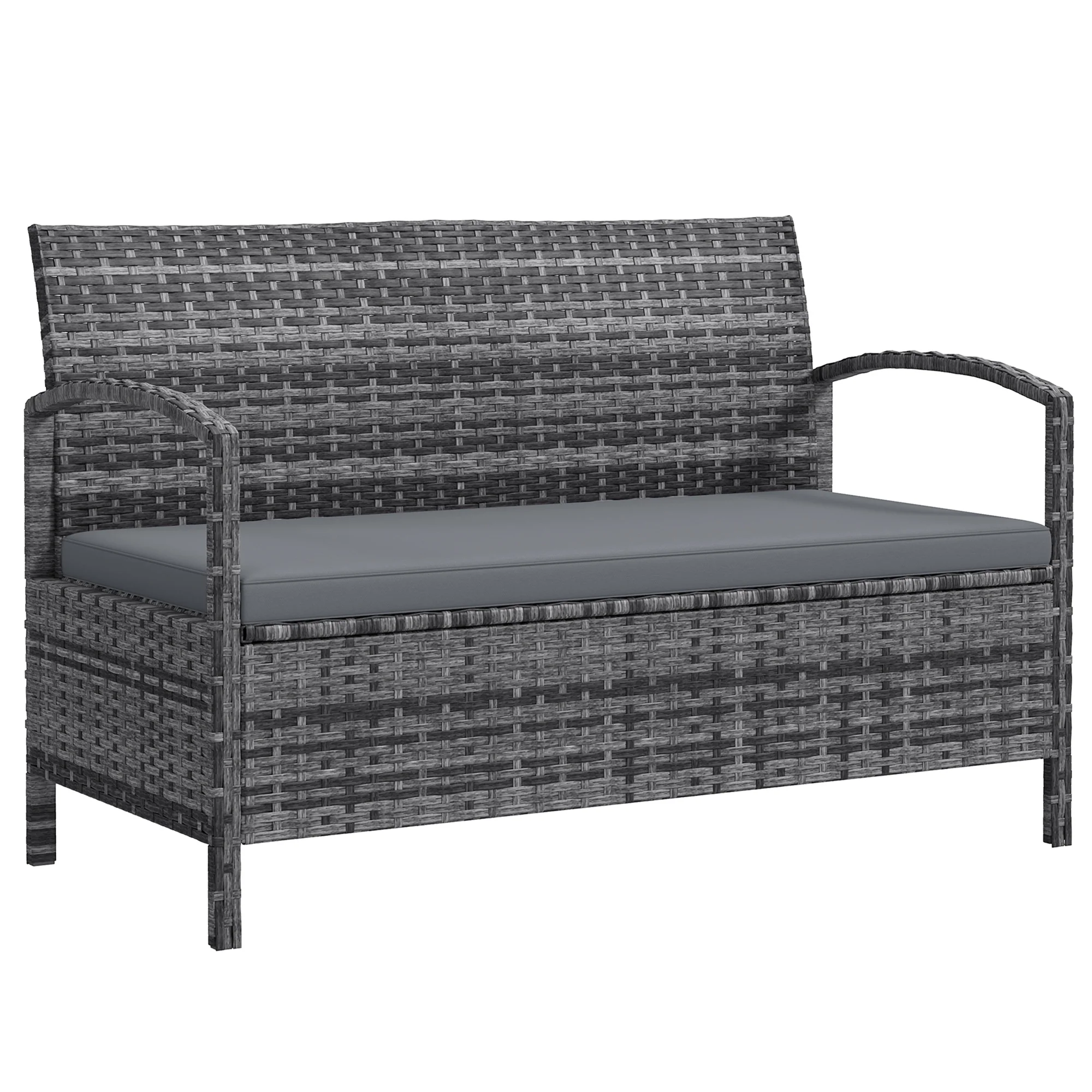 33 Gallon Wicker Outdoor Storage Bench with Cushion, Grey
