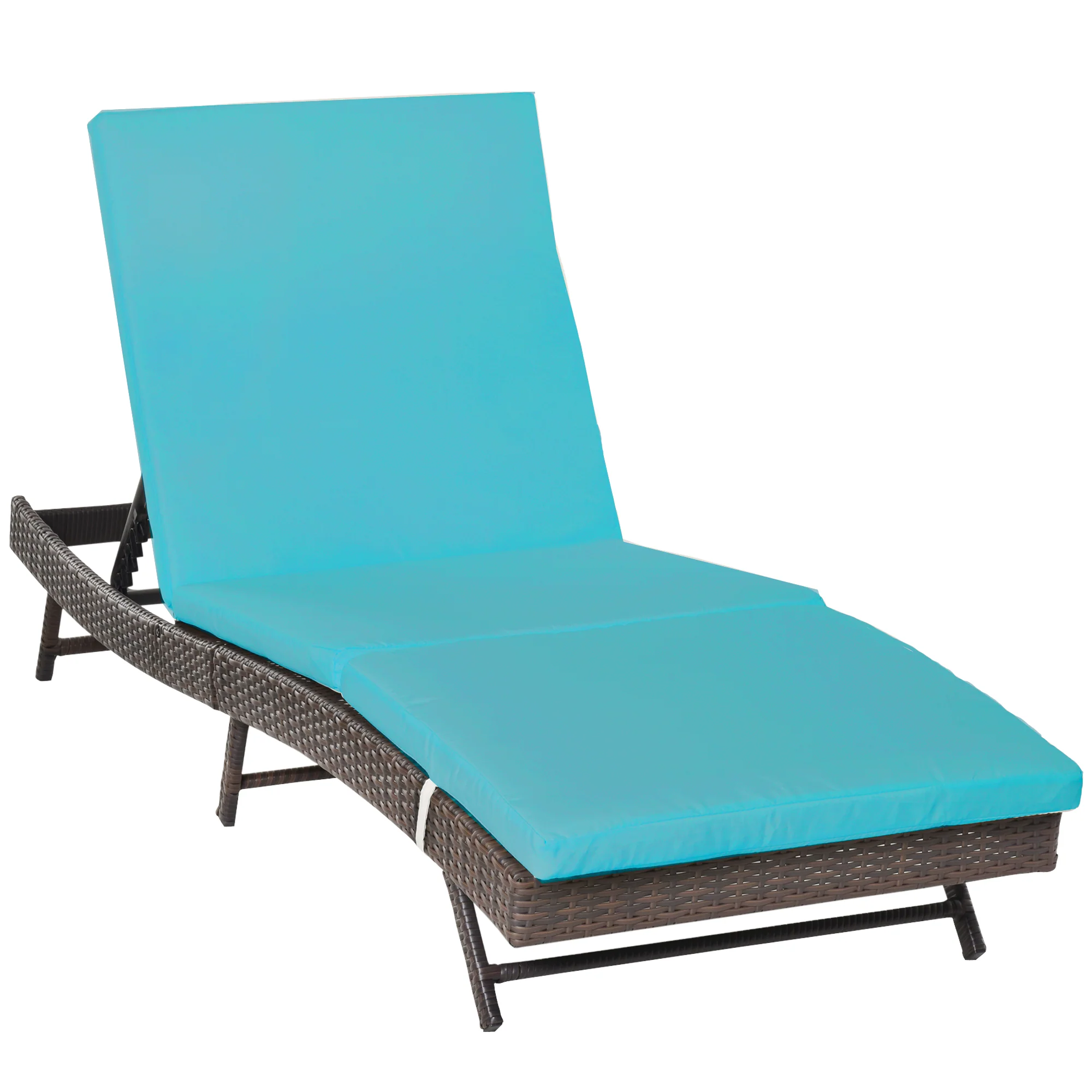 Outdoor Wicker Recliners Lounge Chair w/ 5-Level Adjustable Backrest, Cushion, Turquoise