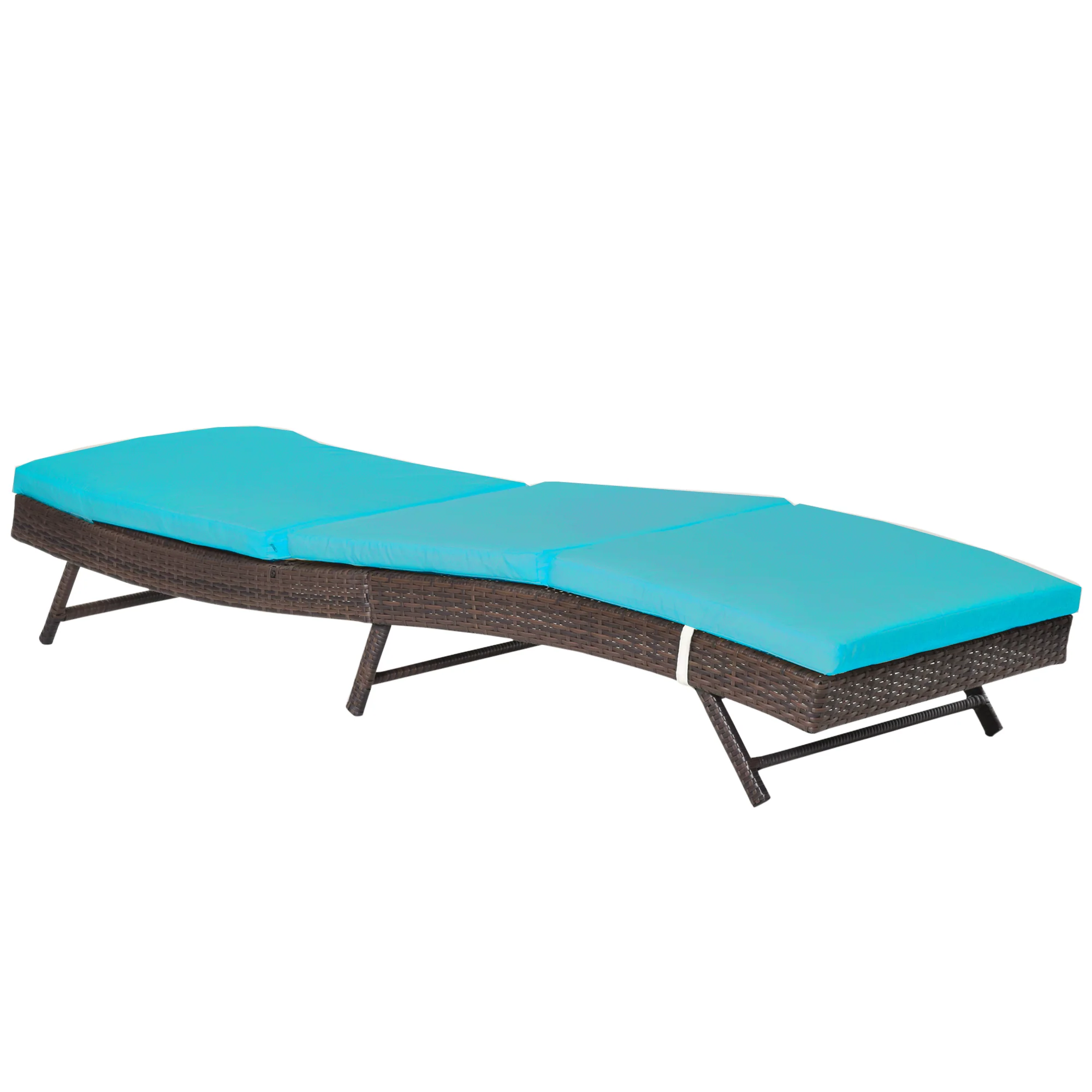Outdoor Wicker Recliners Lounge Chair w/ 5-Level Adjustable Backrest, Cushion, Turquoise - Image 2