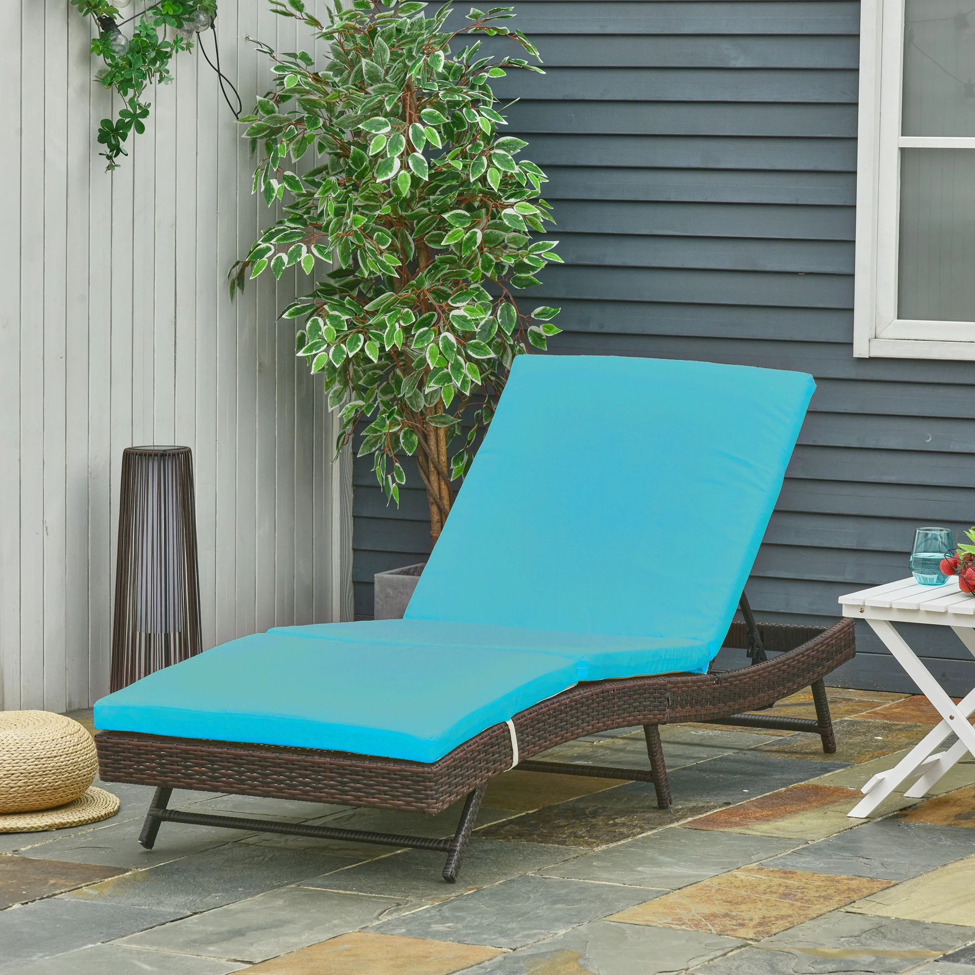Outdoor Wicker Recliners Lounge Chair w/ 5-Level Adjustable Backrest, Cushion, Turquoise - Image 3