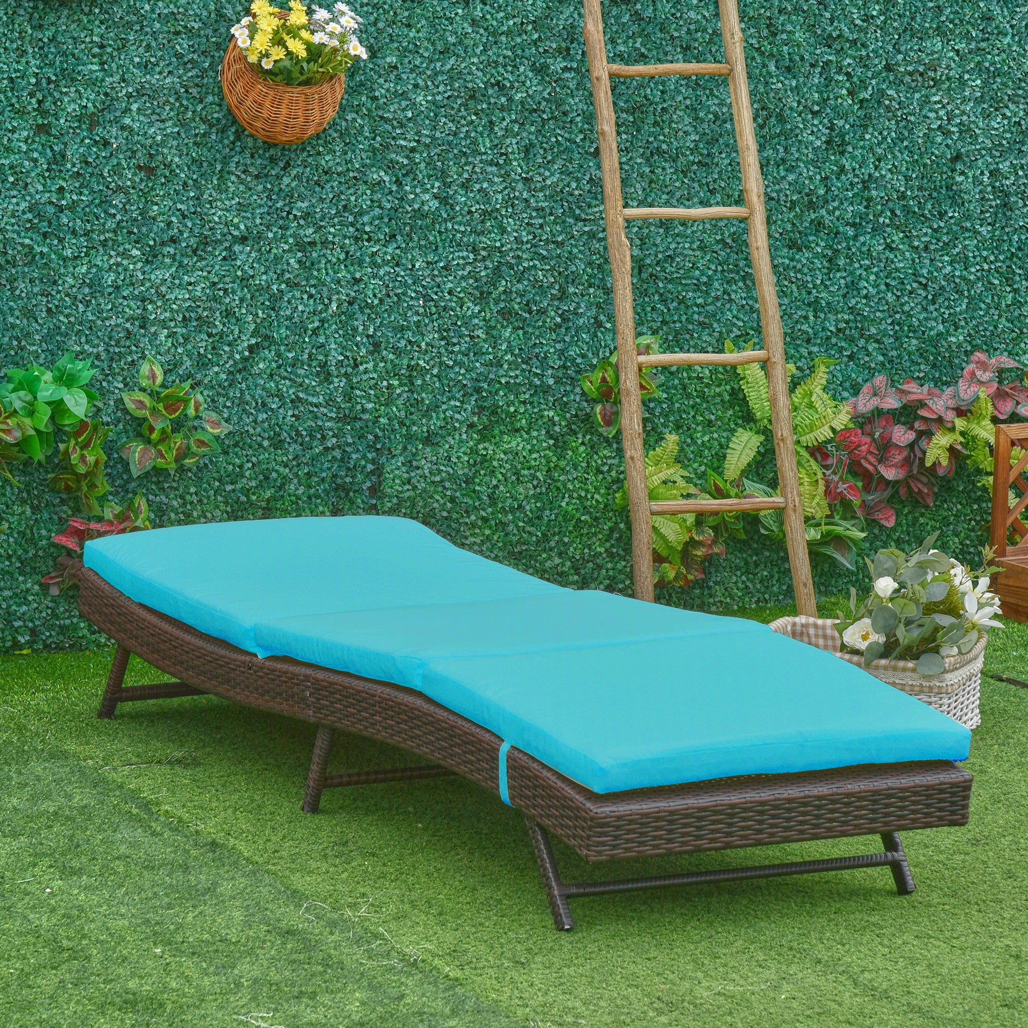 Outdoor Wicker Recliners Lounge Chair w/ 5-Level Adjustable Backrest, Cushion, Turquoise - Image 4