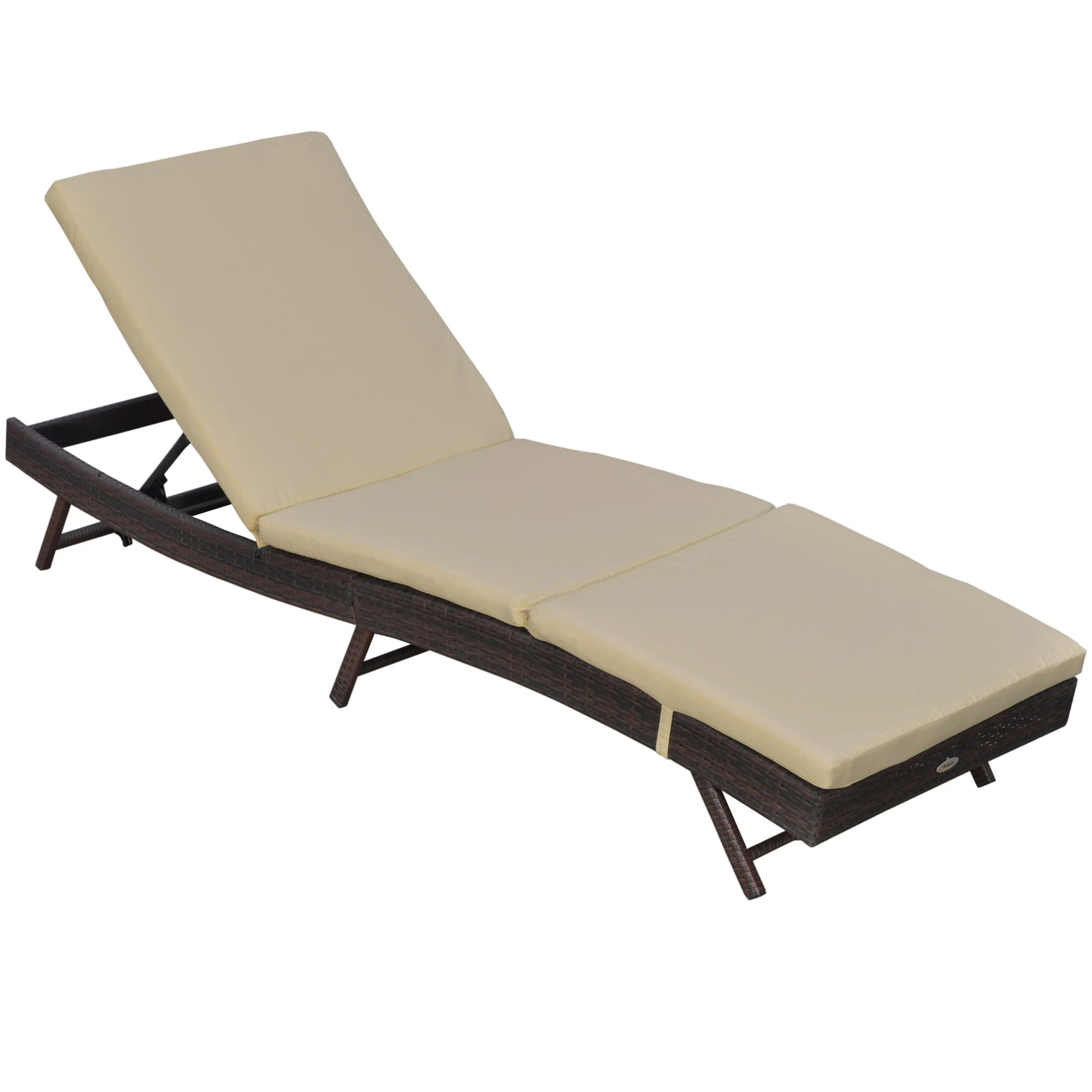 Outdoor Wicker Recliners Lounge Chair w/ 5-Level Adjustable Backrest, Cushion, Khaki - Image 12