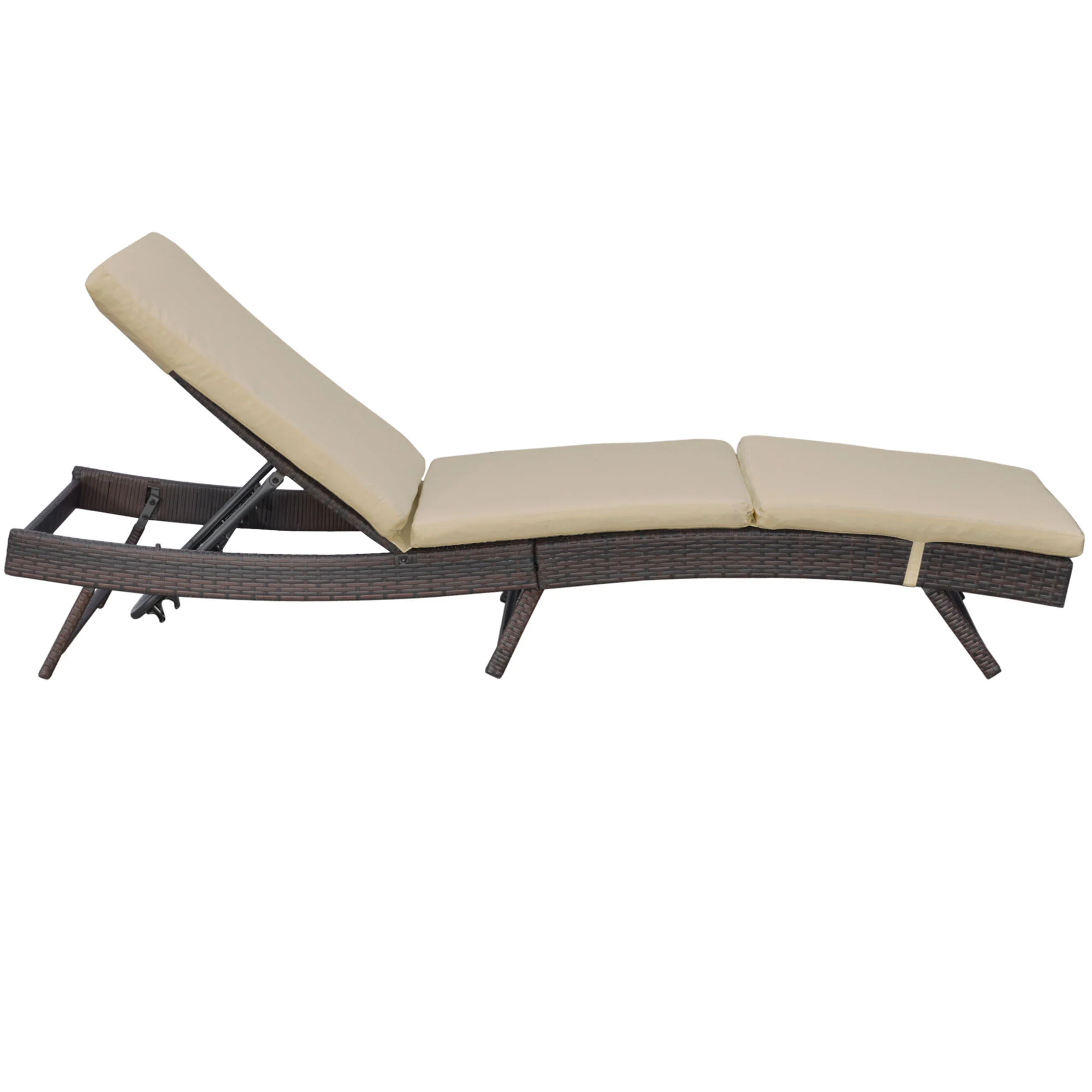 Outdoor Wicker Recliners Lounge Chair w/ 5-Level Adjustable Backrest, Cushion, Khaki - Image 2