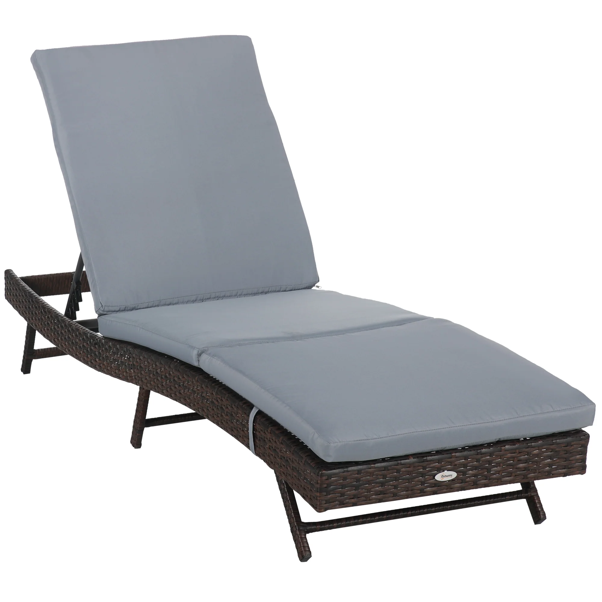 Outdoor Wicker Recliners Lounge Chair w/ 5-Level Adjustable Backrest, Cushion, Grey