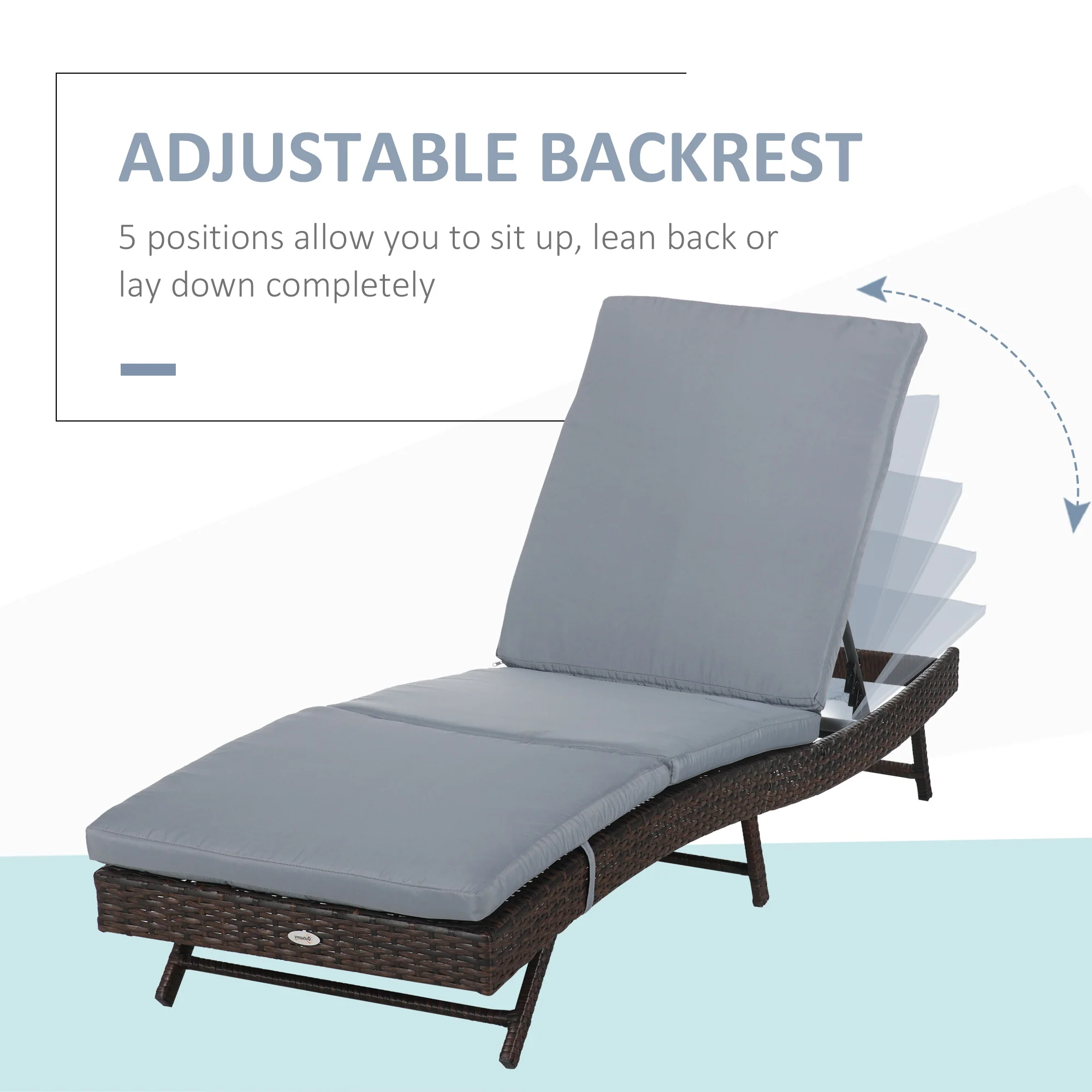 Outdoor Wicker Recliners Lounge Chair w/ 5-Level Adjustable Backrest, Cushion, Grey - Image 6