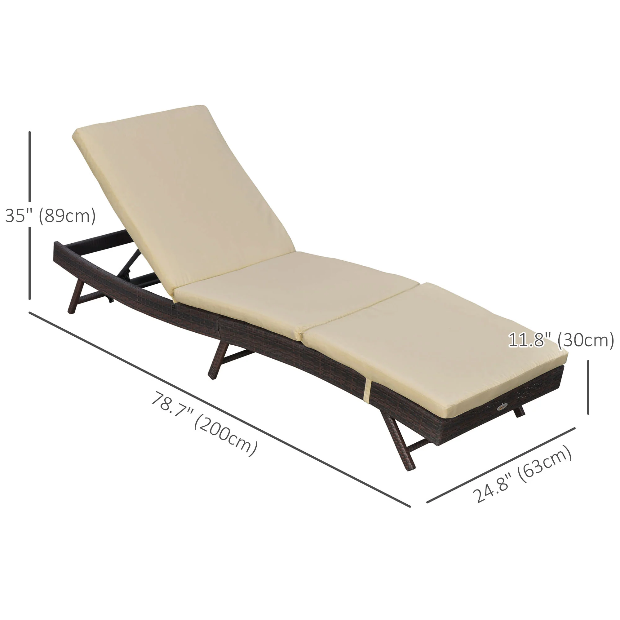 Outdoor Wicker Recliners Lounge Chair w/ 5-Level Adjustable Backrest, Cushion, Khaki - Image 5