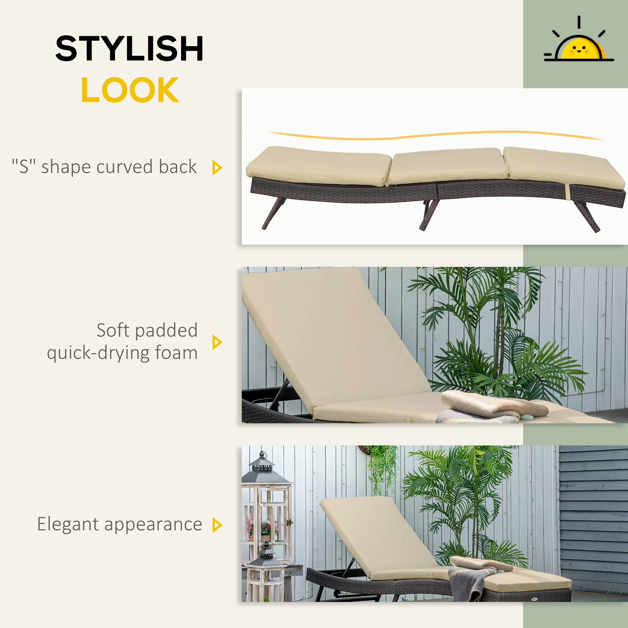 Outdoor Wicker Recliners Lounge Chair w/ 5-Level Adjustable Backrest, Cushion, Khaki - Image 6