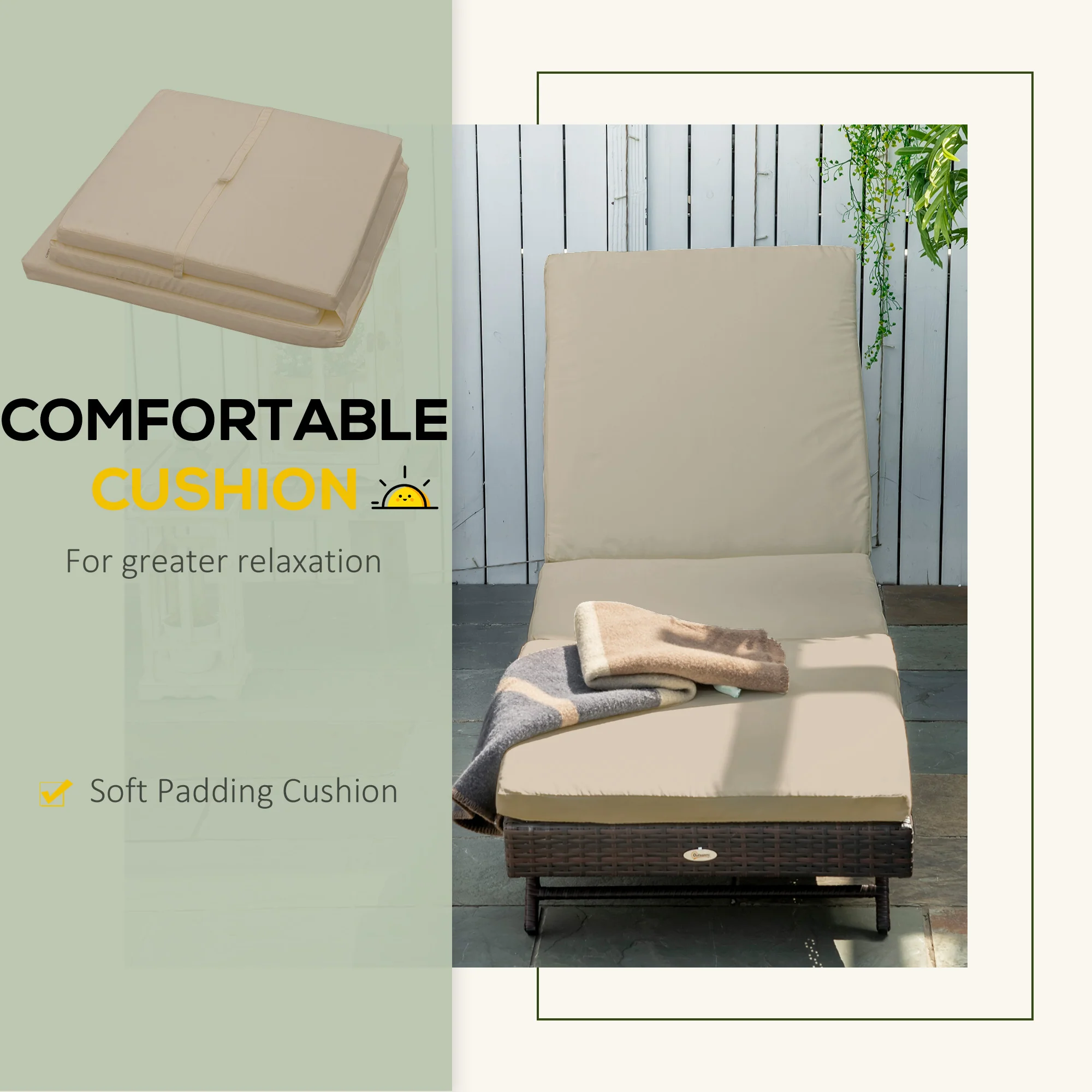 Outdoor Wicker Recliners Lounge Chair w/ 5-Level Adjustable Backrest, Cushion, Khaki - Image 8