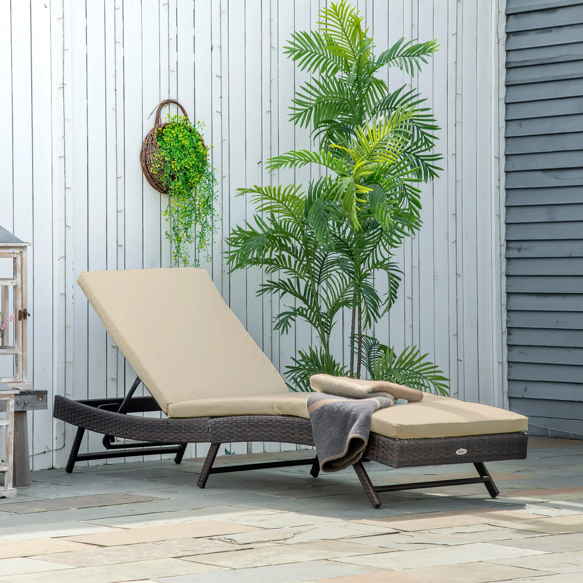 Outdoor Wicker Recliners Lounge Chair w/ 5-Level Adjustable Backrest, Cushion, Khaki - Image 9