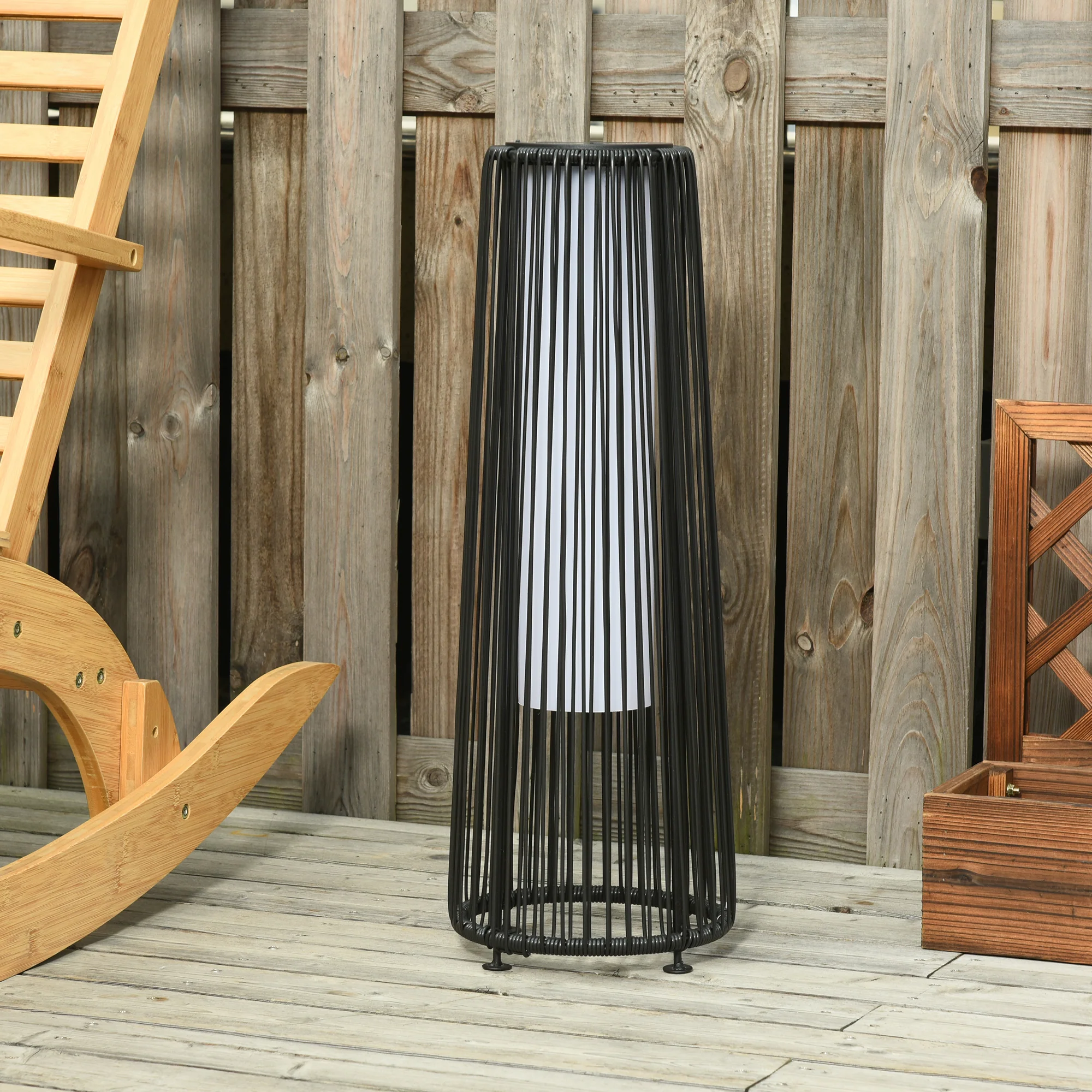 24" Wicker Solar Floor Lamp with Auto On/Off LED Lights, Black - Image 4
