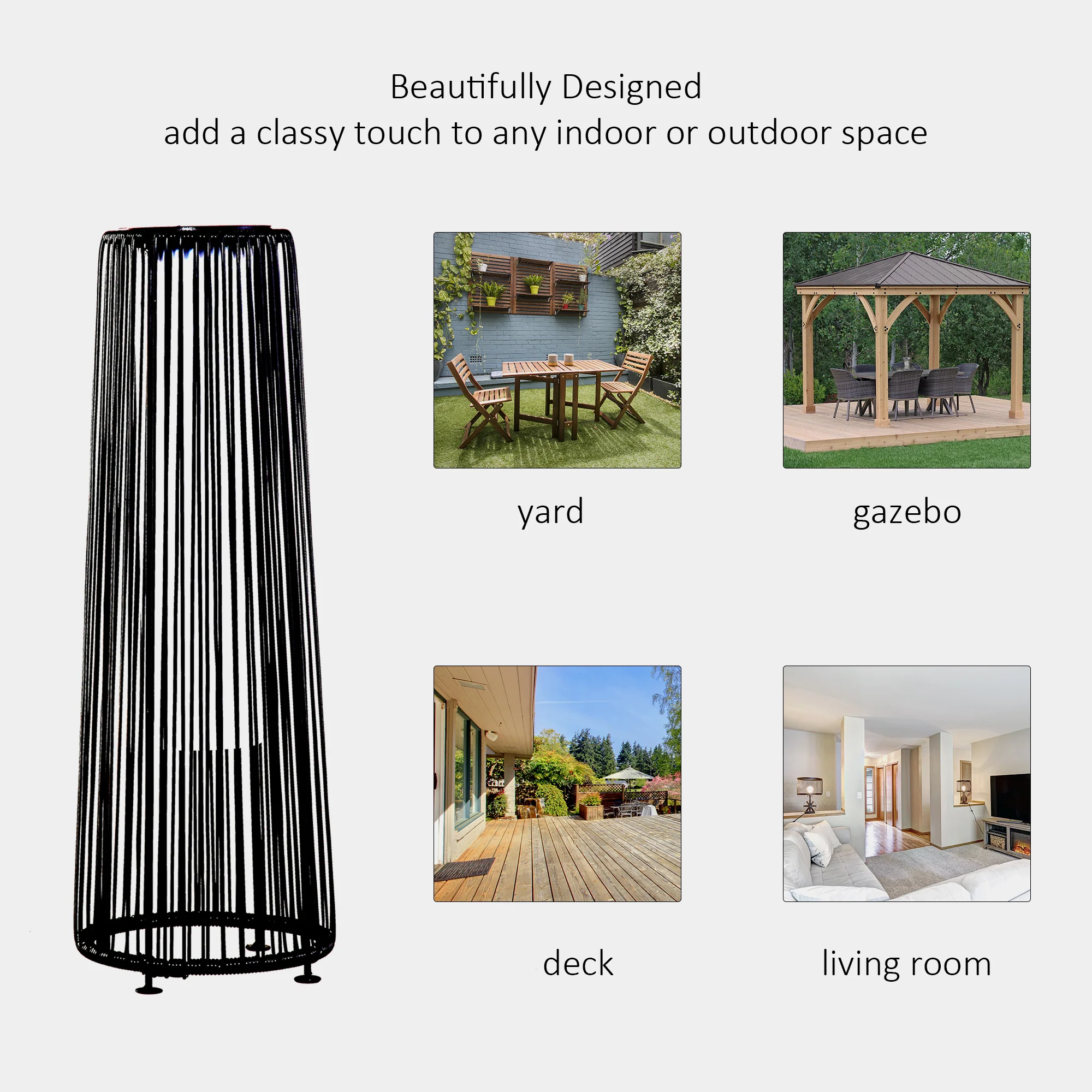 24" Wicker Solar Floor Lamp with Auto On/Off LED Lights, Black - Image 9