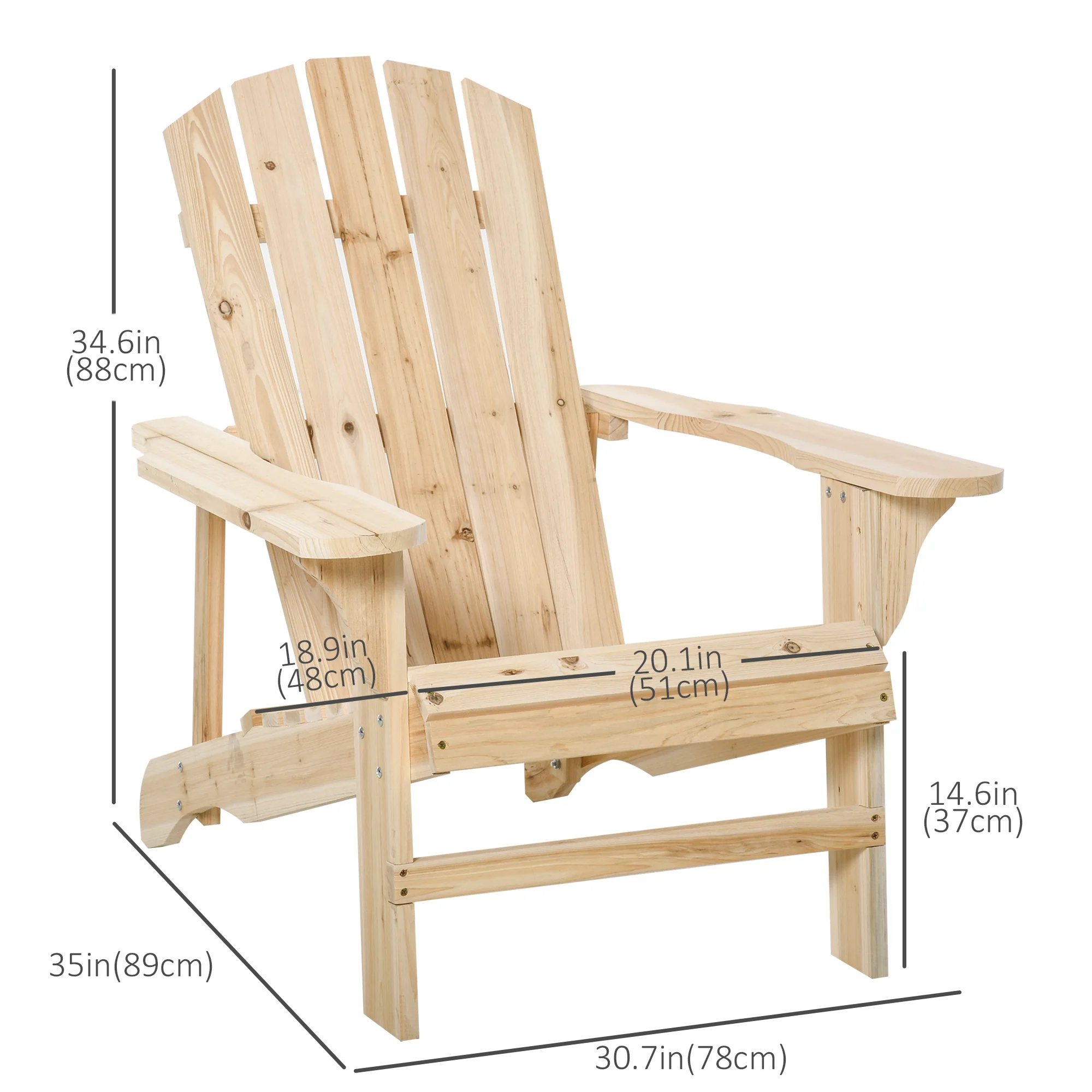 Wood Adirondack Muskoka Chair with Slatted Design for Deck, Garden, Backyard, Natural - Image 5