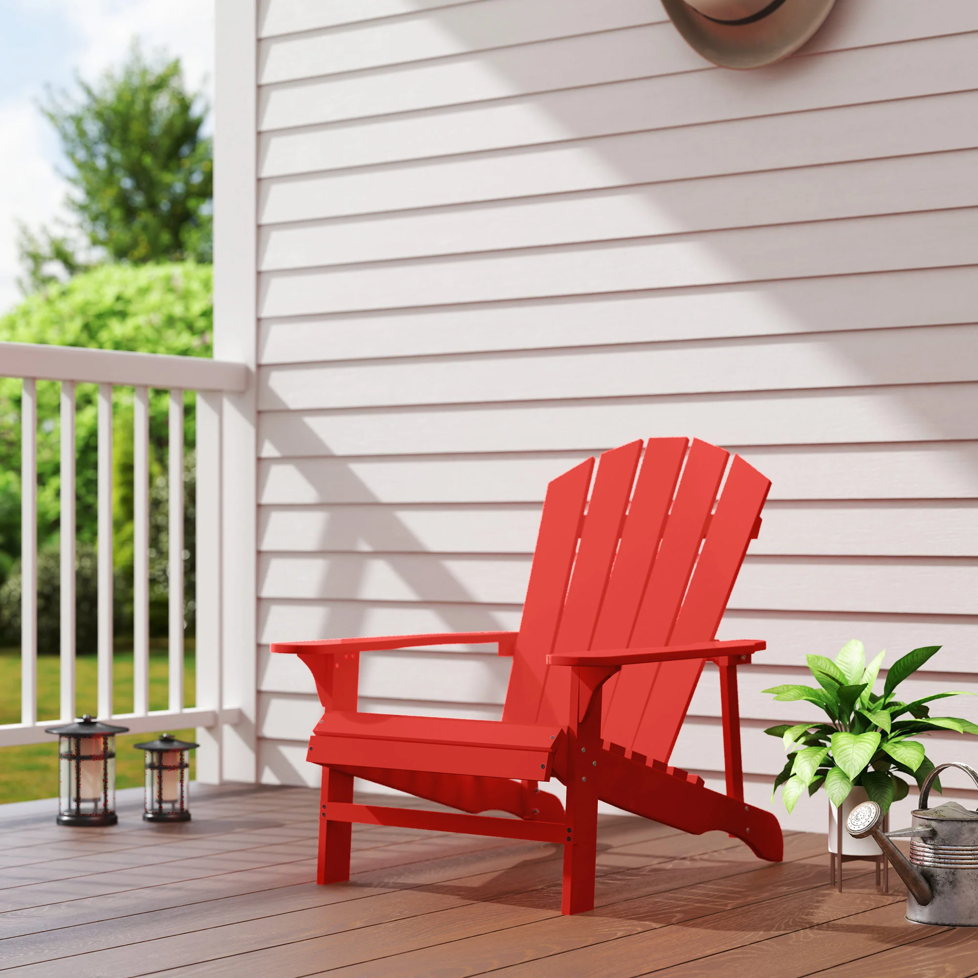 Wood Adirondack Muskoka Chair with Slatted Design for Deck, Garden, Backyard, Red - Image 10