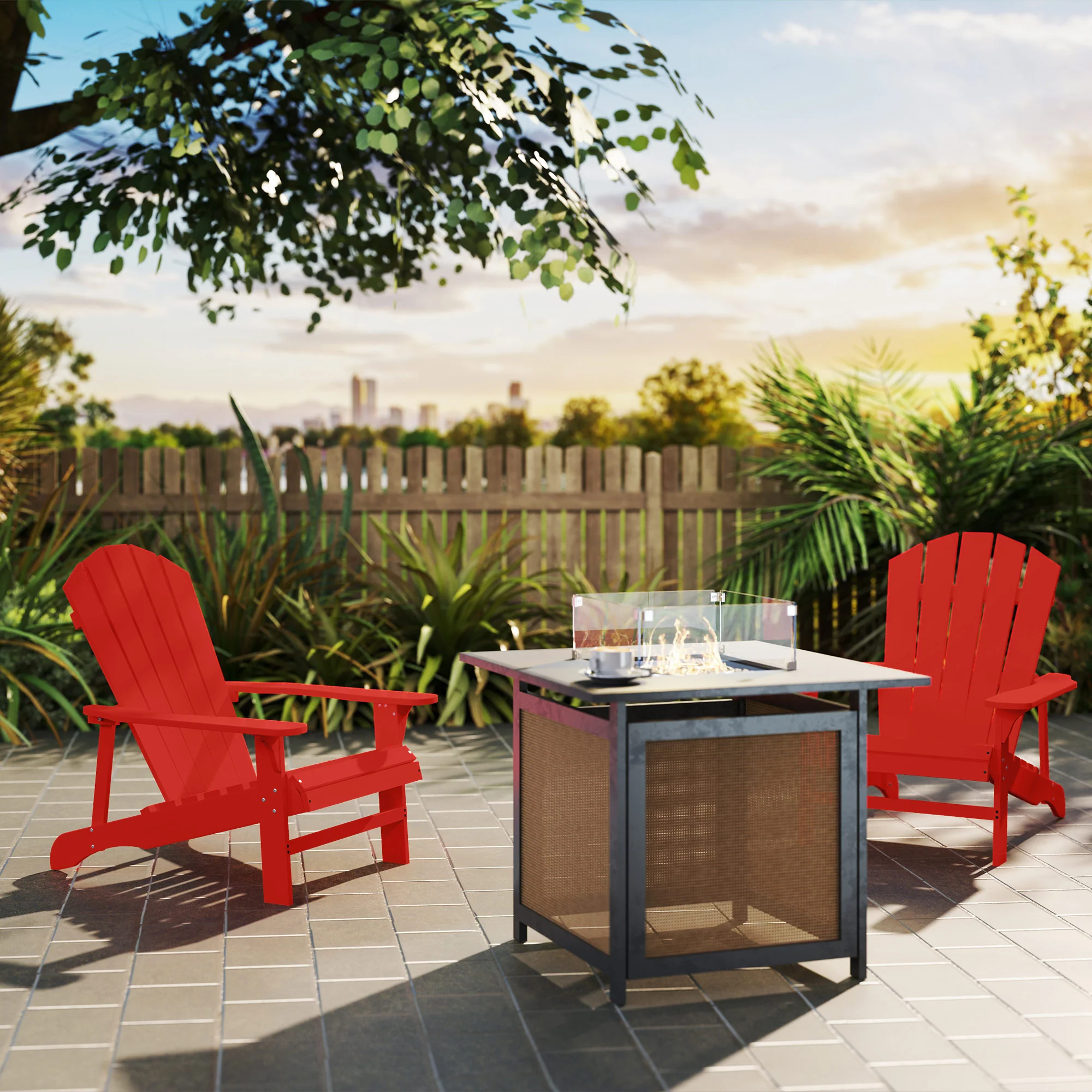 Wood Adirondack Muskoka Chair with Slatted Design for Deck, Garden, Backyard, Red - Image 11