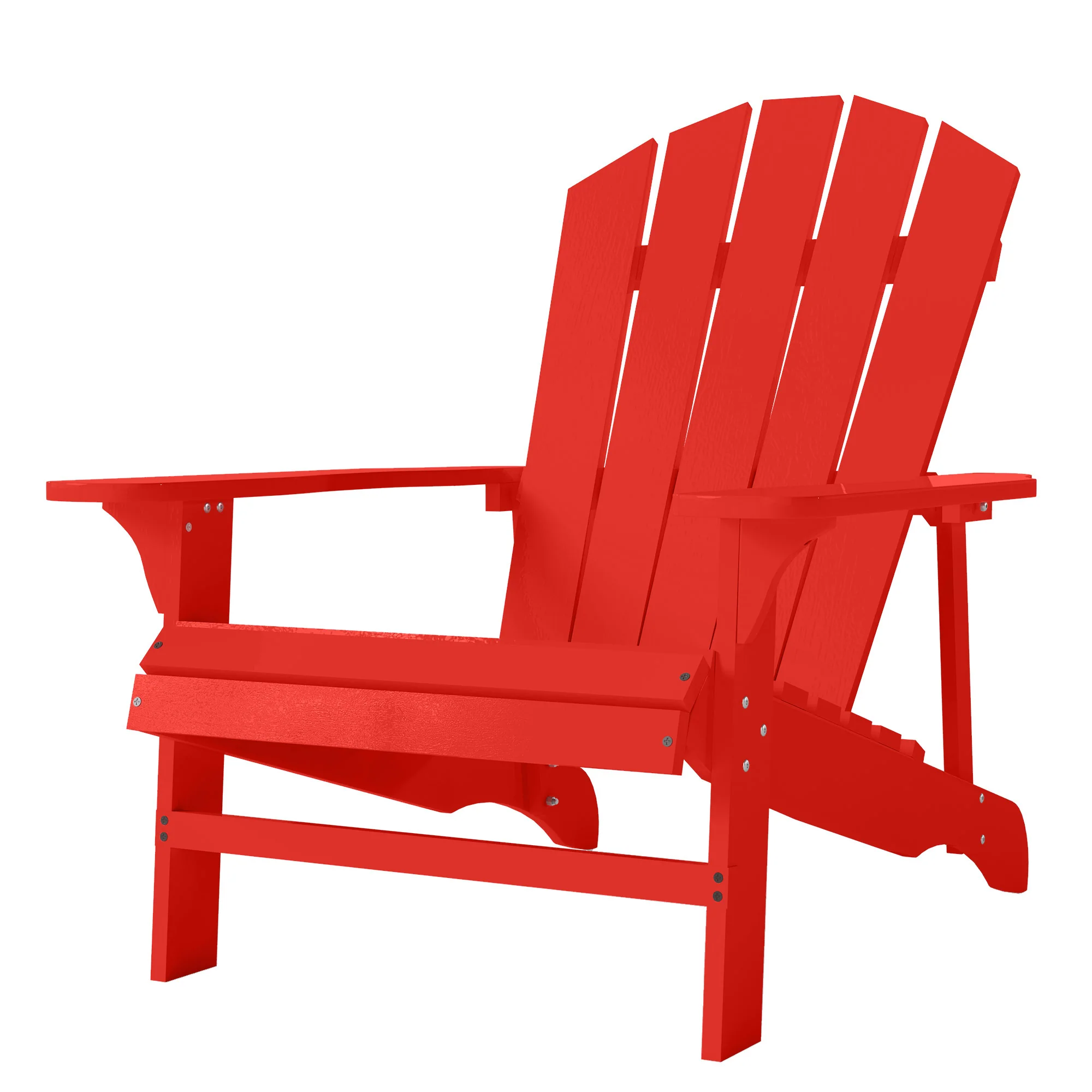 Wood Adirondack Muskoka Chair with Slatted Design for Deck, Garden, Backyard, Red - Image 2