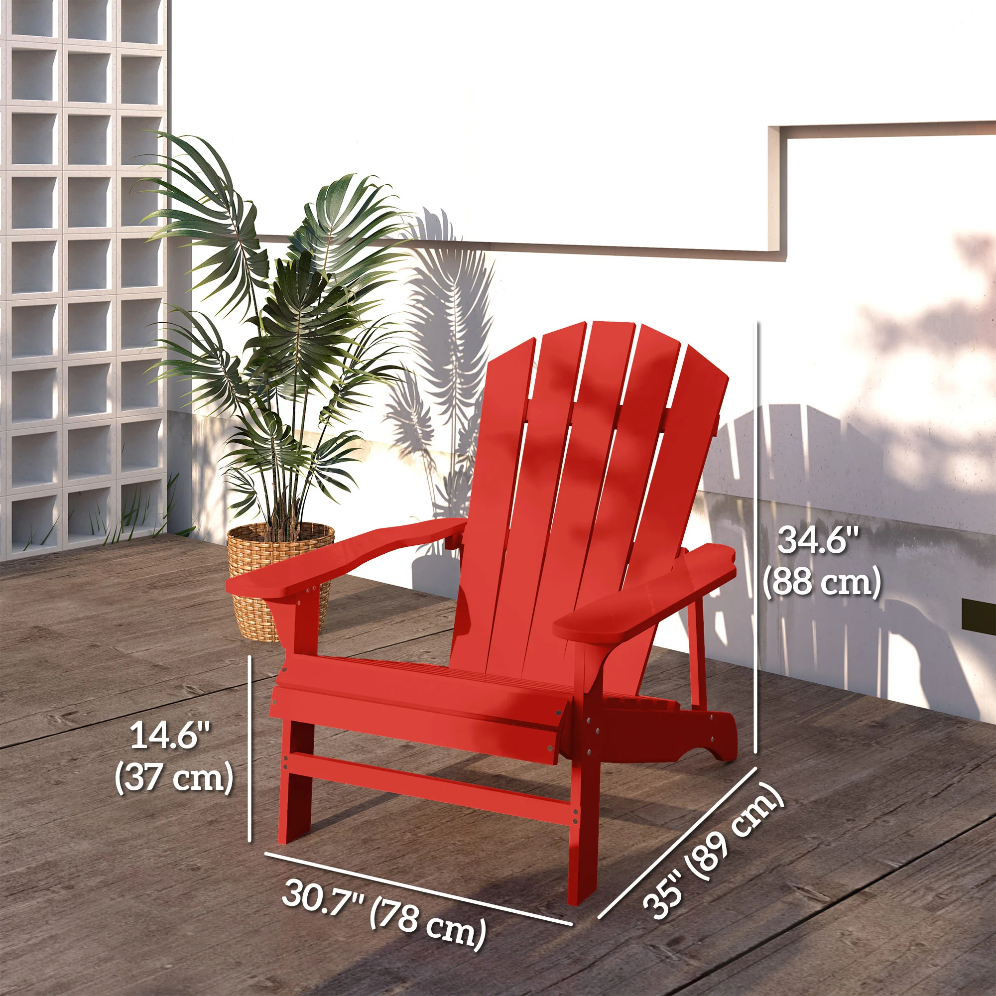 Wood Adirondack Muskoka Chair with Slatted Design for Deck, Garden, Backyard, Red - Image 5
