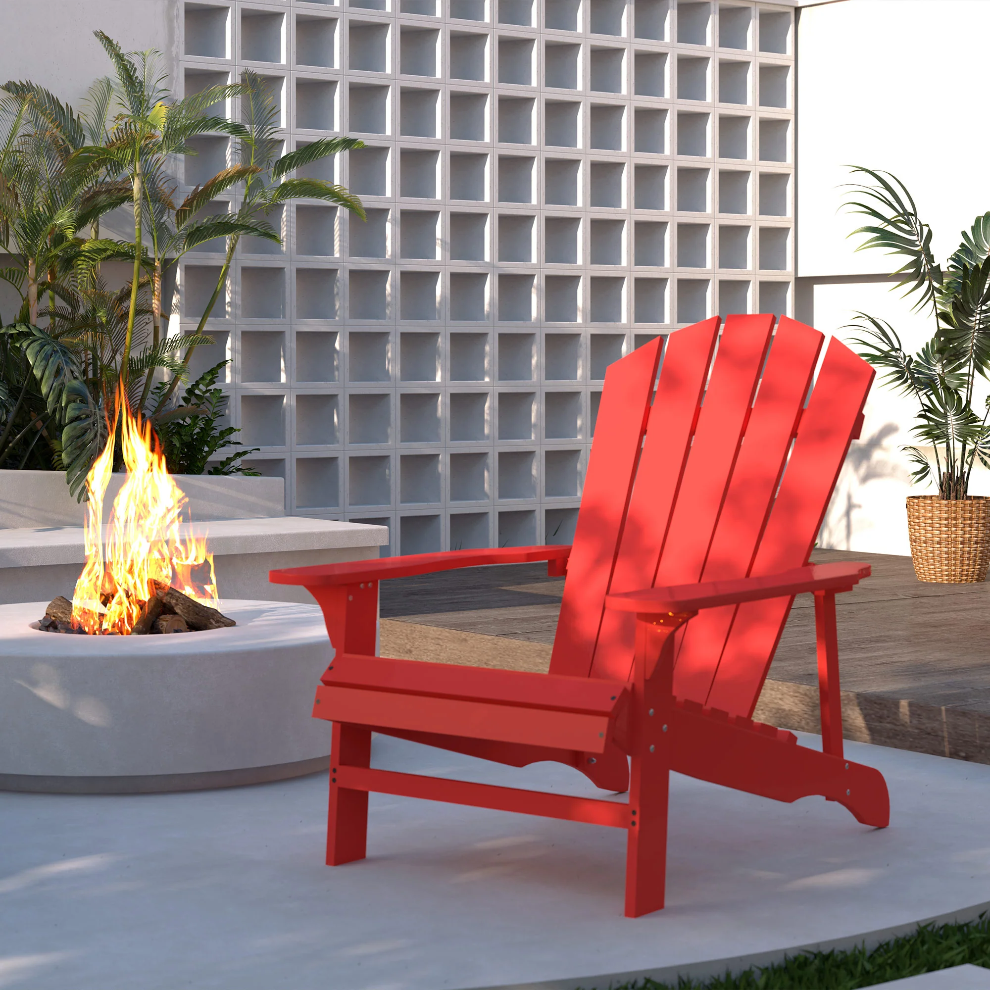 Wood Adirondack Muskoka Chair with Slatted Design for Deck, Garden, Backyard, Red - Image 9