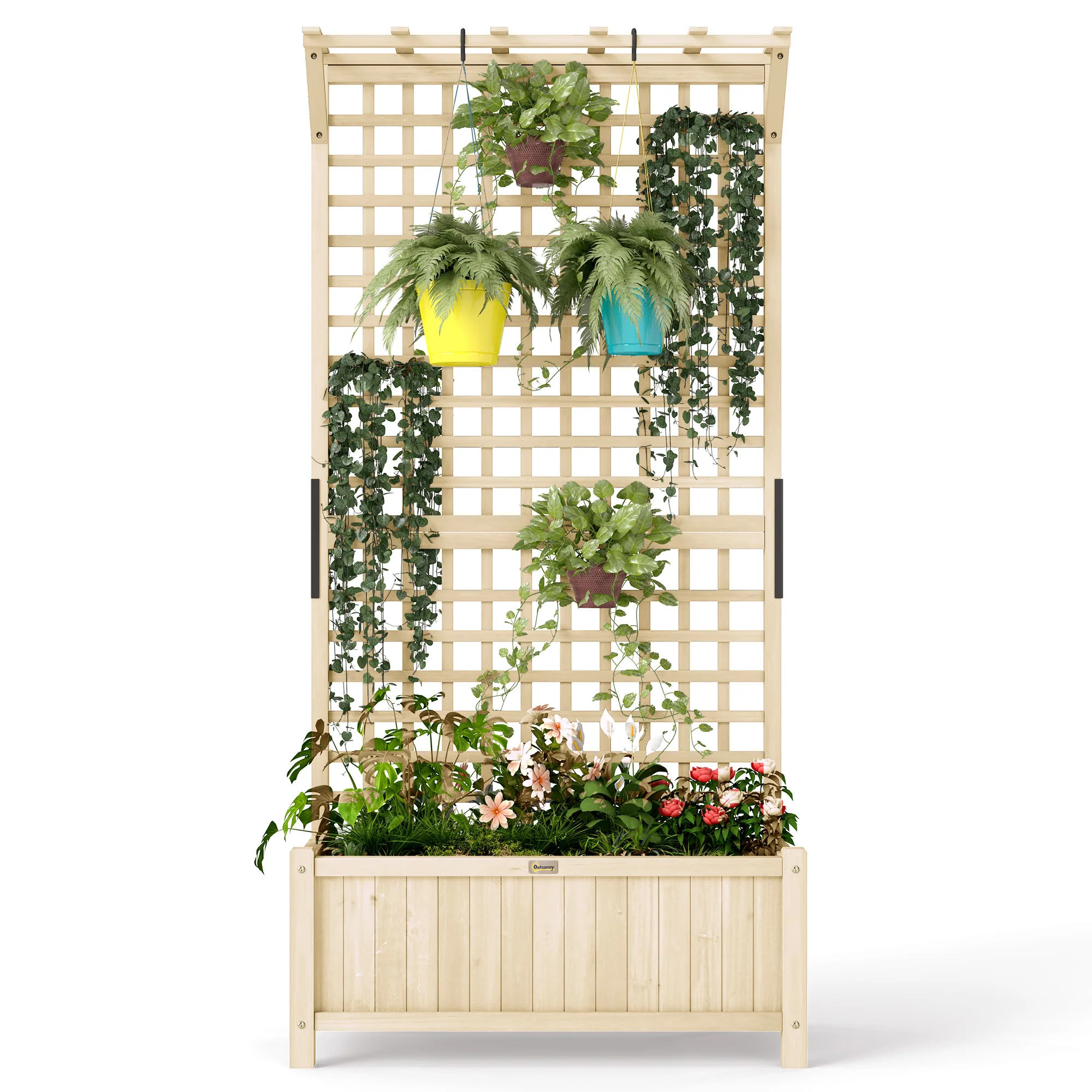 Wood Planter with Trellis and Drainage Holes to Grow Vegetables, Herbs and Flowers for Garden, Patio, Natural Wood Finish - Image 2
