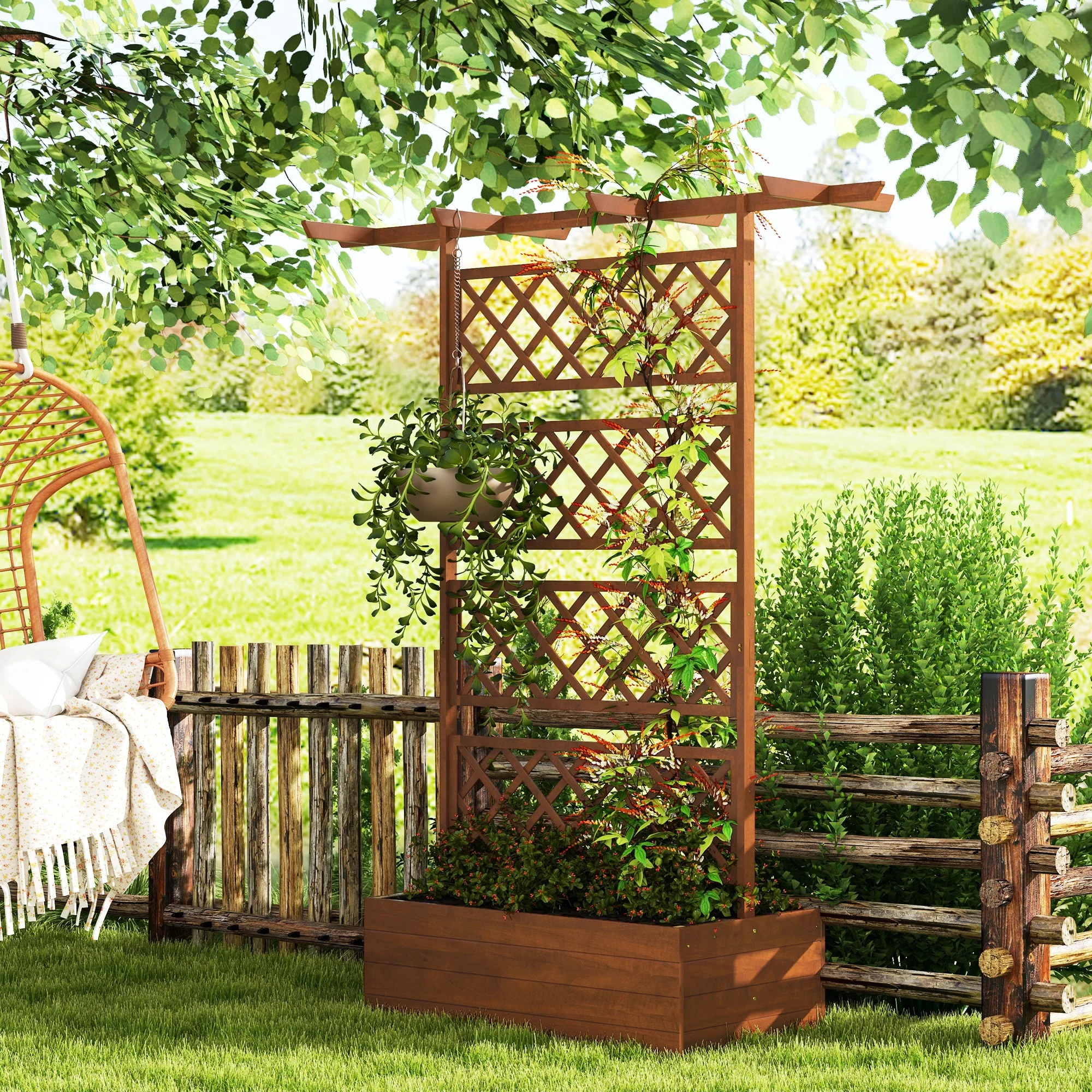 Wood Planter with Trellis, Raised Garden Bed Privacy Screen Planter Box to Grow Vegetables, Herbs and Flowers for Garden, Patio, Deck, Orange - Image 3