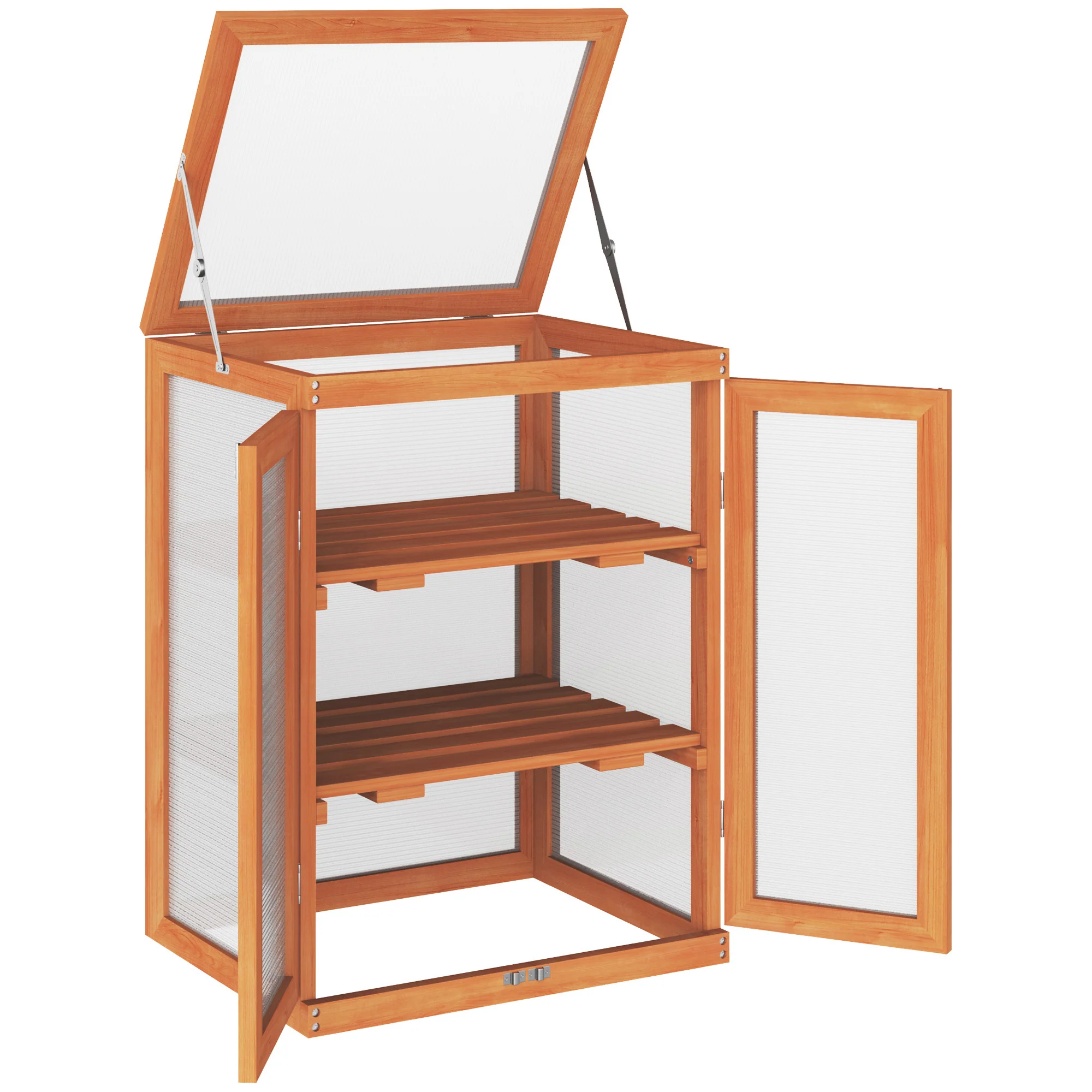 Wooden 2 Tier Cold Frame Greenhouse with Polycarbonate Panels, Orange - Image 12