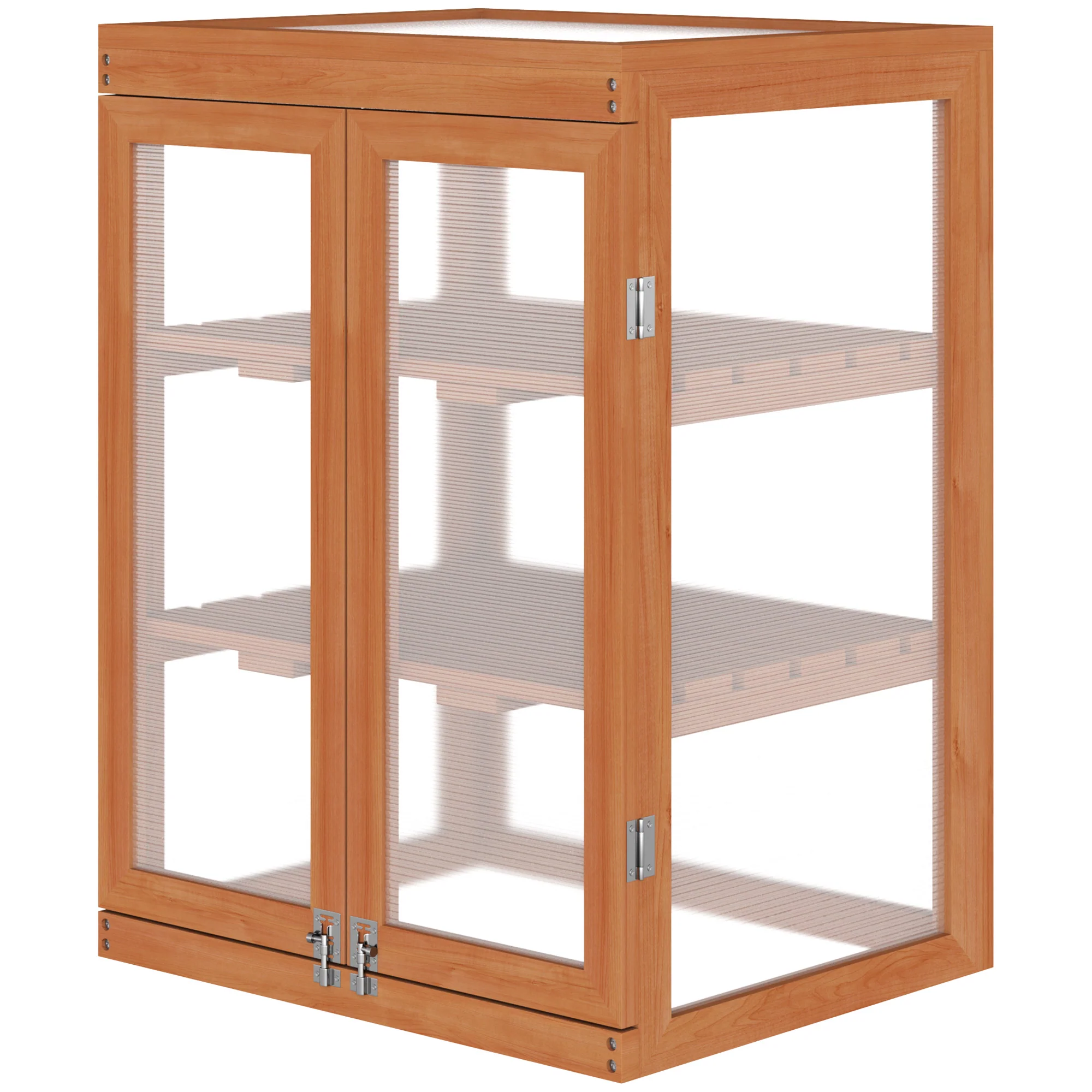 Wooden 2 Tier Cold Frame Greenhouse with Polycarbonate Panels, Orange - Image 2