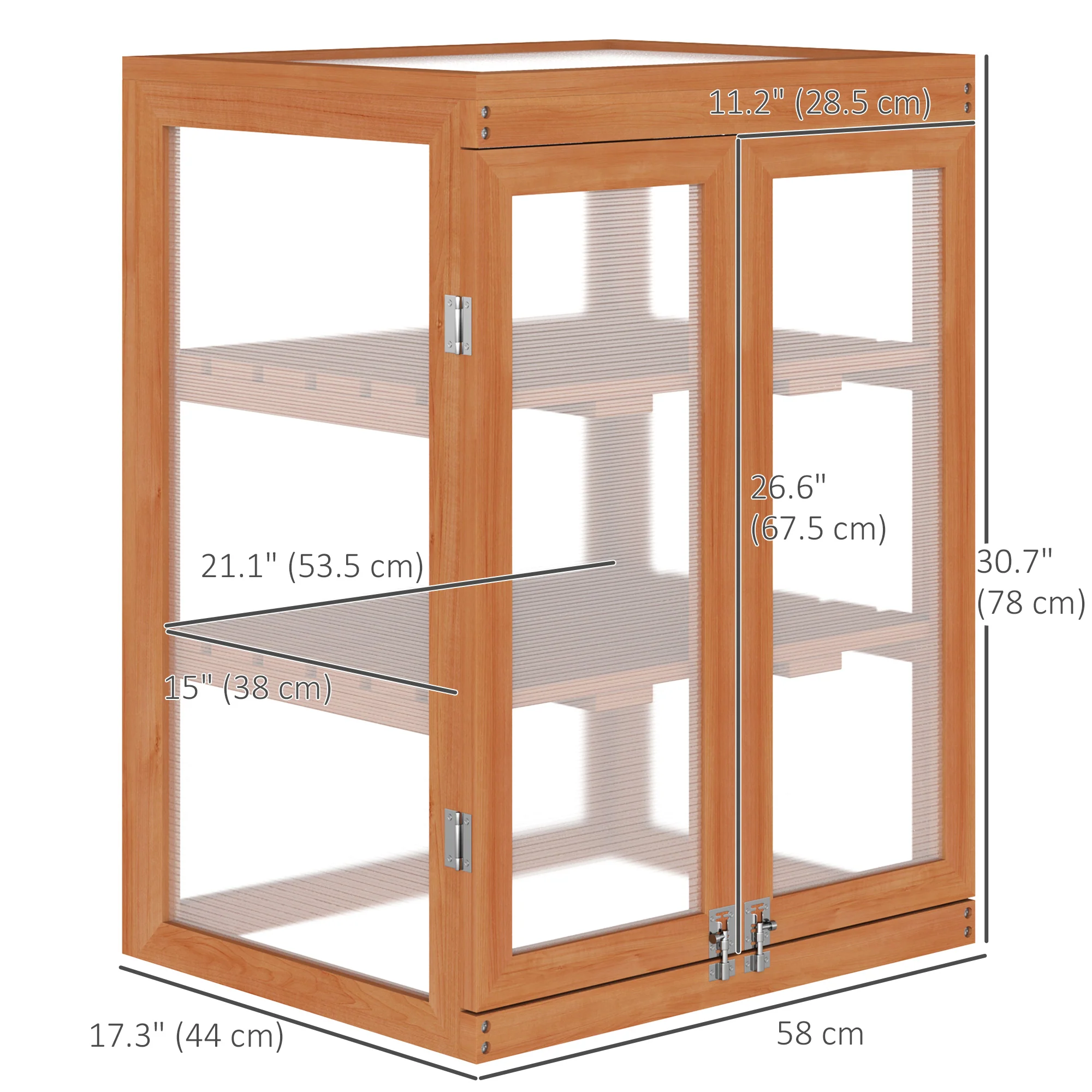 Wooden 2 Tier Cold Frame Greenhouse with Polycarbonate Panels, Orange - Image 5